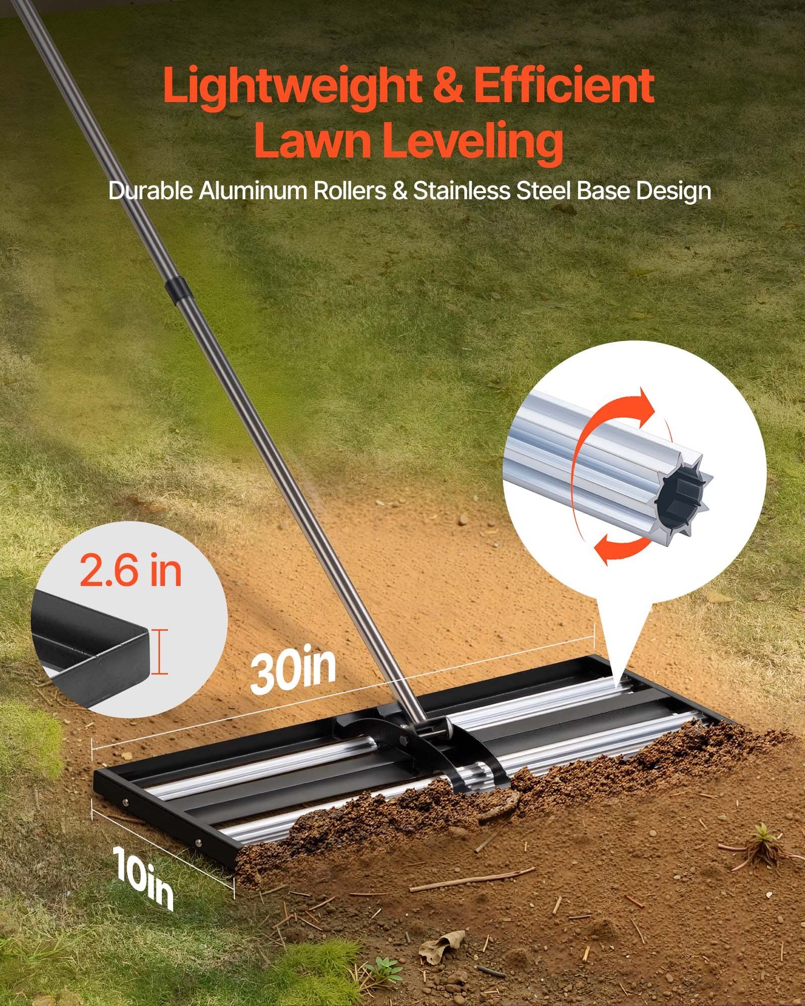 Updated Lawn Leveling Rake with Roller, 30