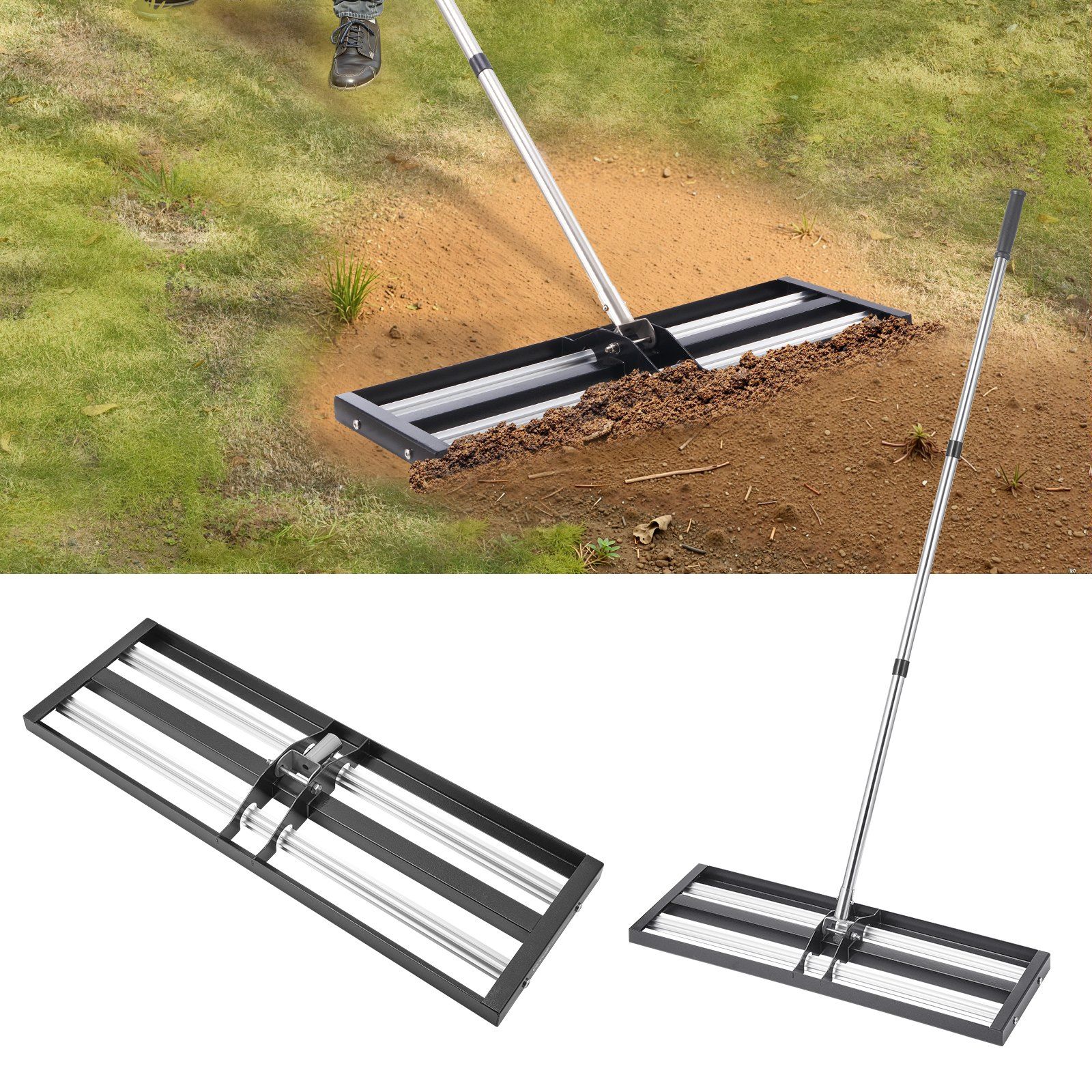 254 x 762 mm Lawn Leveling Rake with 2130 mm Adjustable Handle for Yard Garden - Image 1