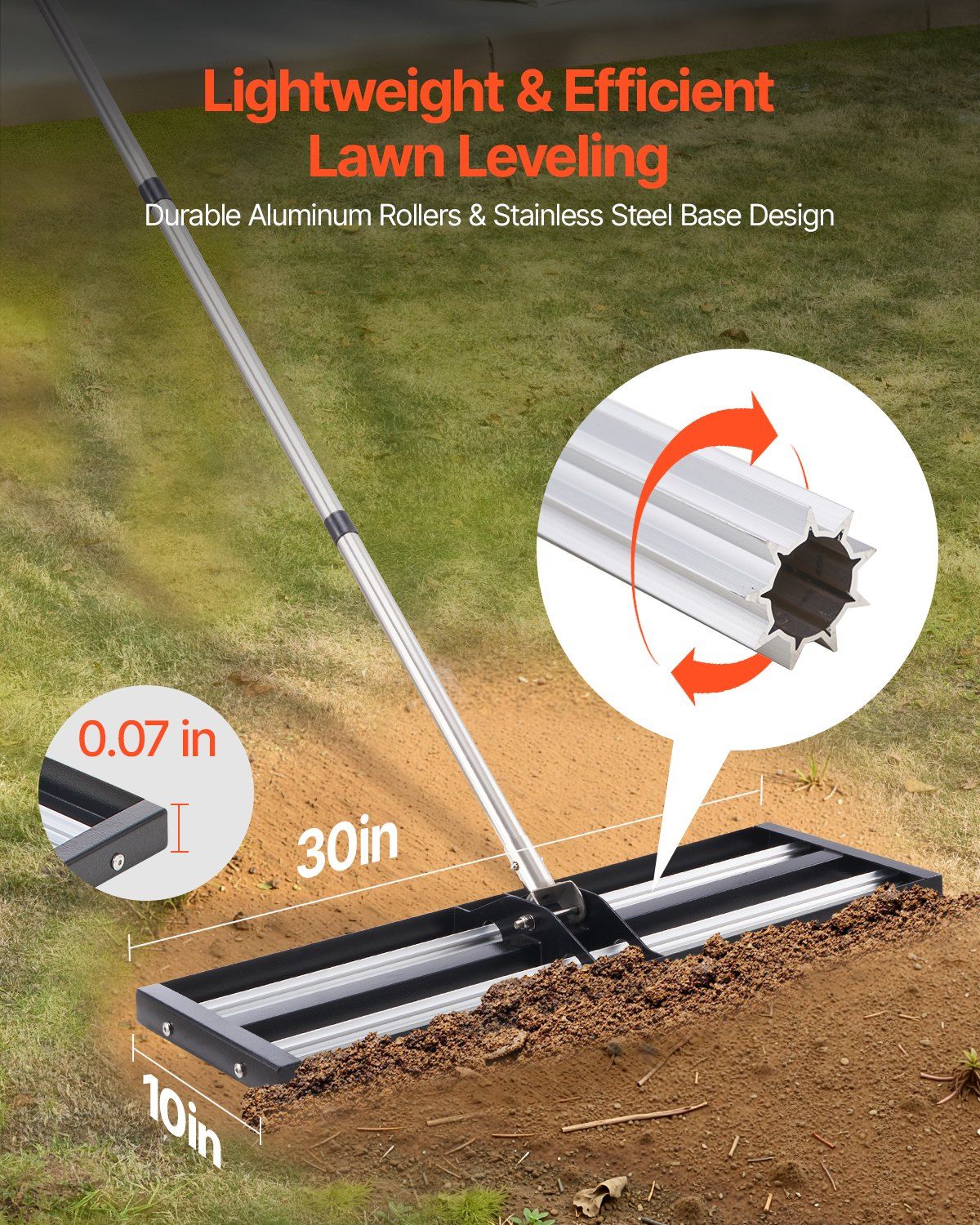 254 x 762 mm Lawn Leveling Rake with 2130 mm Adjustable Handle for Yard Garden - Image 2