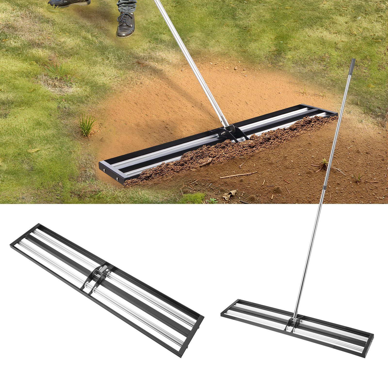 254 x 1219 mm Lawn Leveling Rake with 2130 mm Adjustable Handle for Yard Garden - Image 1