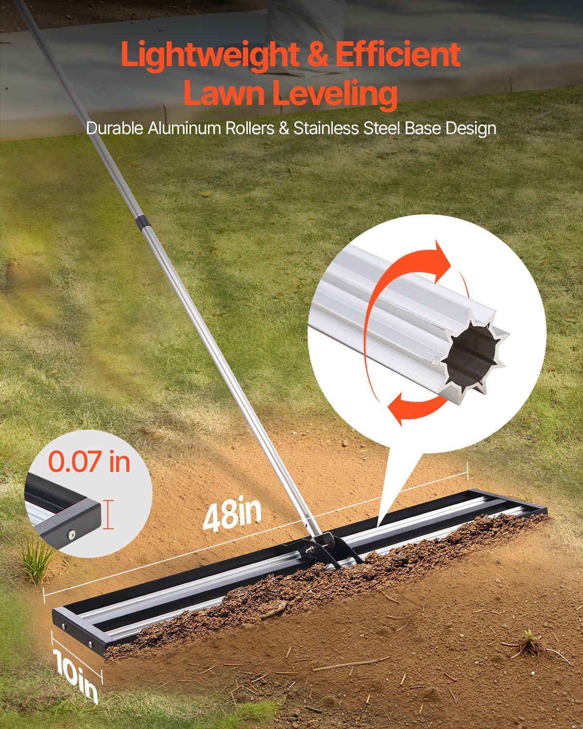 254 x 1219 mm Lawn Leveling Rake with 2130 mm Adjustable Handle for Yard Garden - Image 2