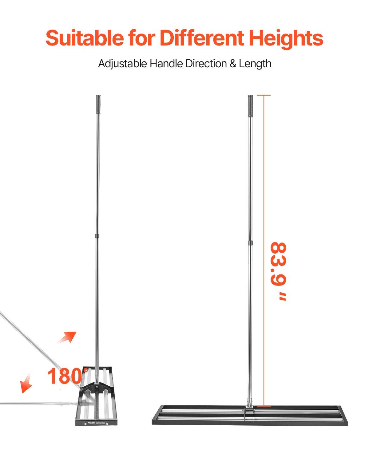 254 x 1219 mm Lawn Leveling Rake with 2130 mm Adjustable Handle for Yard Garden - Image 4
