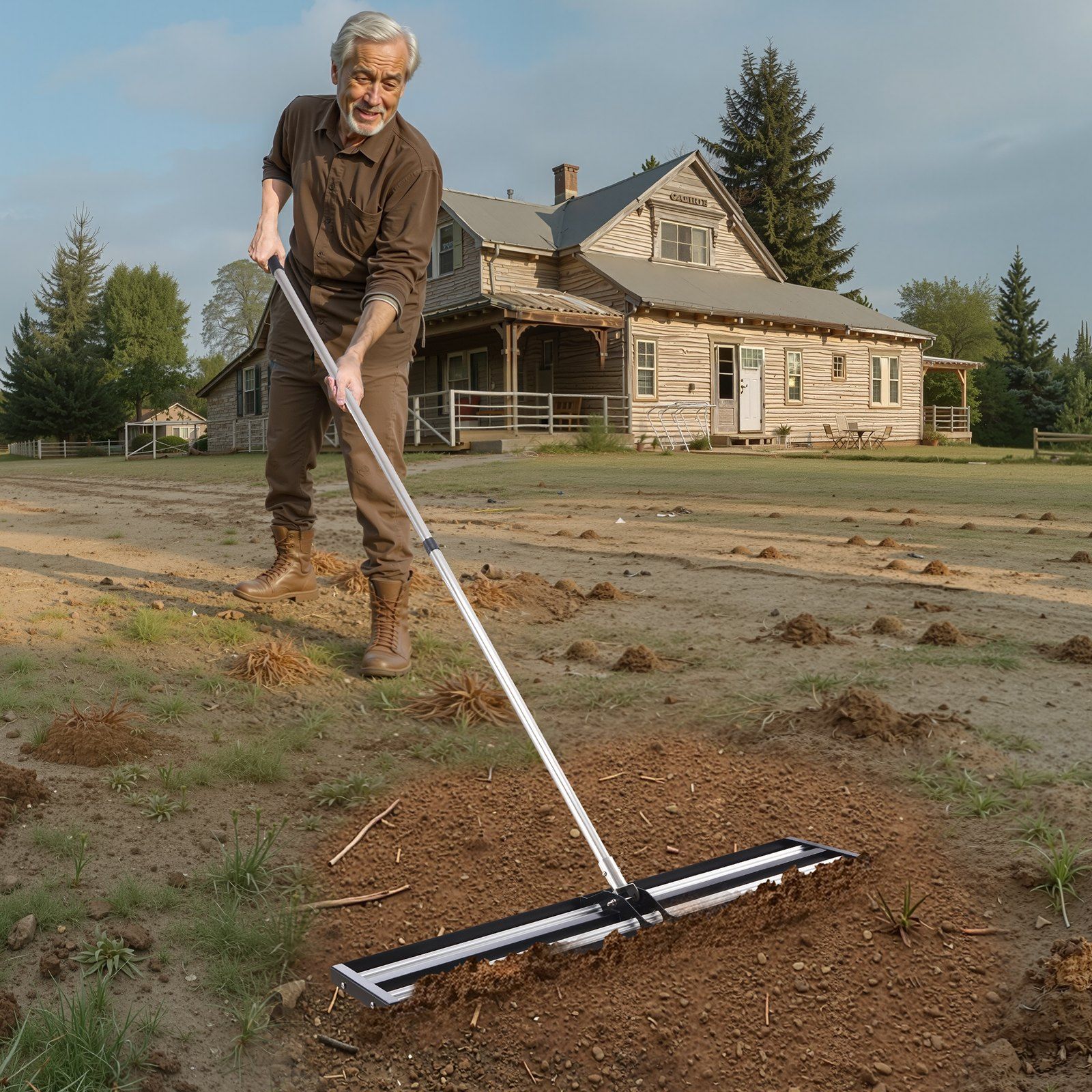 254 x 1219 mm Lawn Leveling Rake with 2130 mm Adjustable Handle for Yard Garden - Image 8