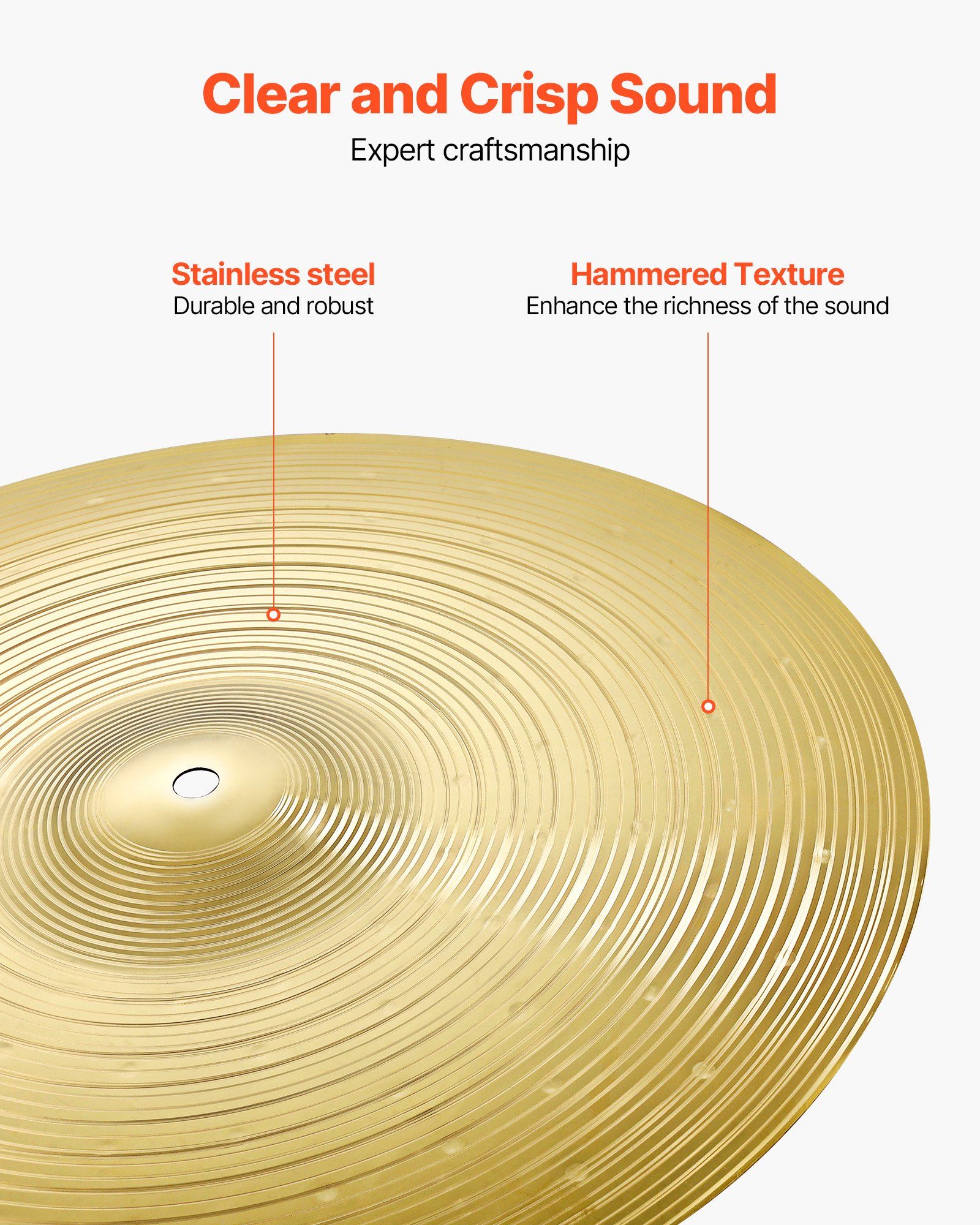 Cymbal Pack, 3 Pieces Cymbals for Drum Set, Alloy Cymbals Drum Set Includes 35.5 cm Hi-Hats, 40 cm Crash, 50.5 cm Ride, Drumsticks & Cymbal Bag, Alloy Cymbal Pack for Drummer, Bright Copper - Image 3