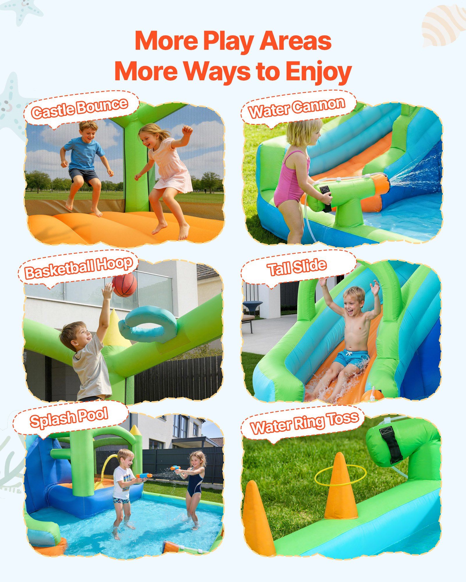 Inflatable Bounce House, 3.4 x 3.74 x 2.13 m Inflatable Bounce House Water Slide, Bouncer Castle with Castle Bounces, Basketball Hoop, Splash Pool & Water Ring Toss, for 3 to 4 Kids Ages 3 to 8 - Image 3