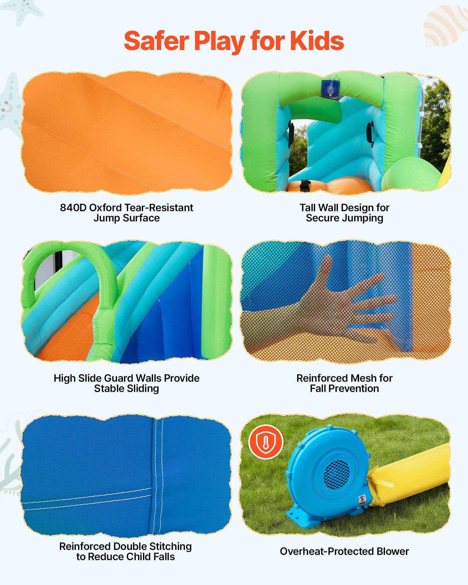 Inflatable Bounce House, 3.4 x 3.74 x 2.13 m Inflatable Bounce House Water Slide, Bouncer Castle with Castle Bounces, Basketball Hoop, Splash Pool & Water Ring Toss, for 3 to 4 Kids Ages 3 to 8 - Image 5