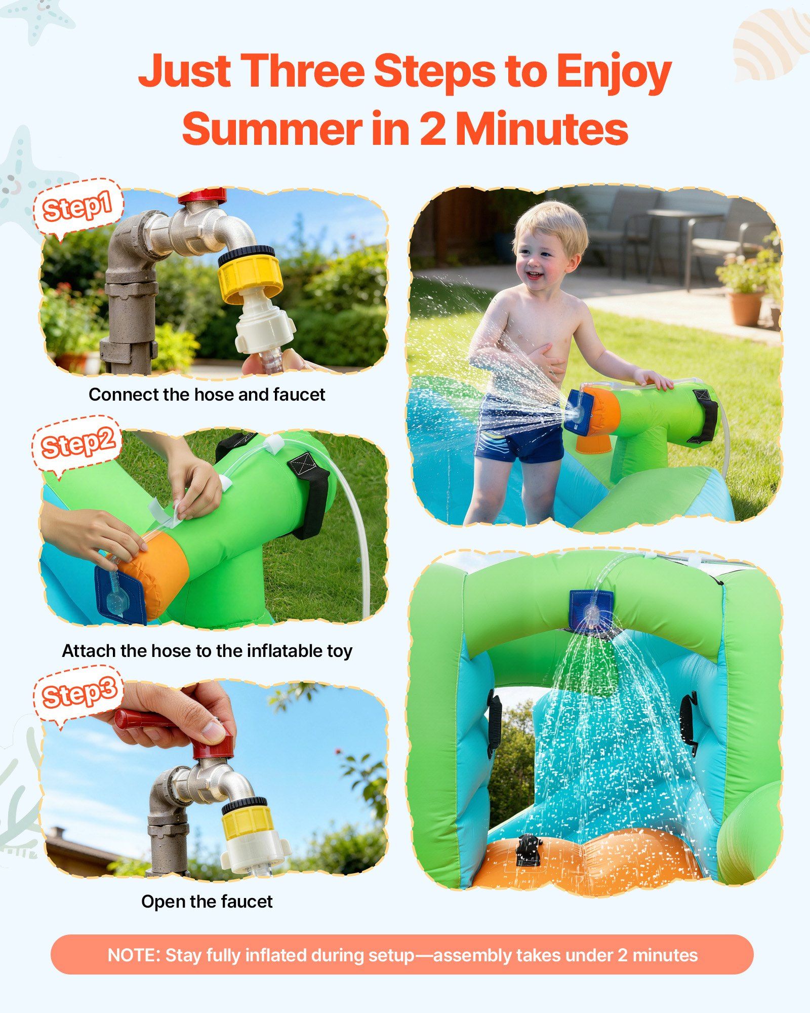 Inflatable Bounce House, 3.4 x 3.74 x 2.13 m Inflatable Bounce House Water Slide, Bouncer Castle with Castle Bounces, Basketball Hoop, Splash Pool & Water Ring Toss, for 3 to 4 Kids Ages 3 to 8 - Image 6