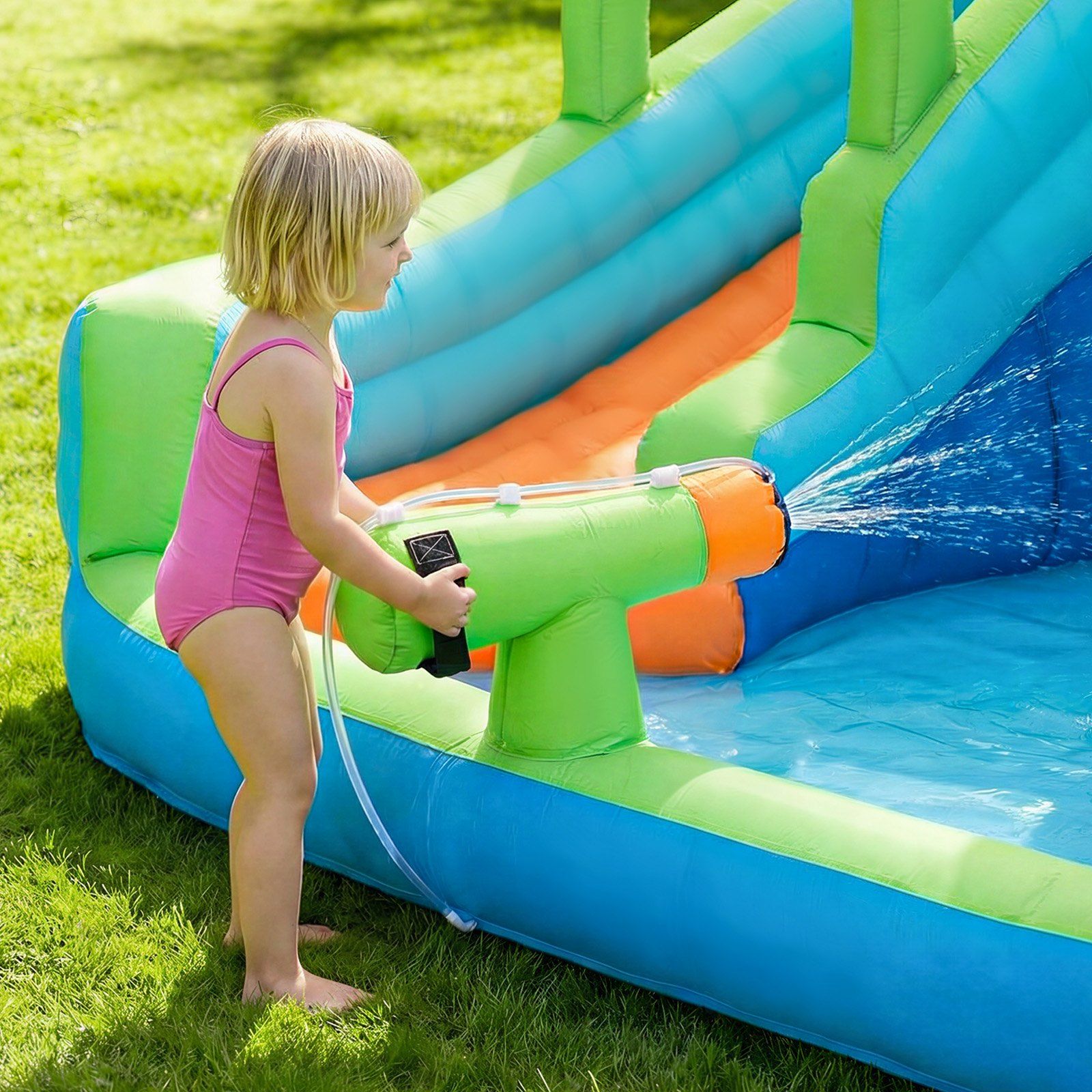 Inflatable Bounce House, 3.4 x 3.74 x 2.13 m Inflatable Bounce House Water Slide, Bouncer Castle with Castle Bounces, Basketball Hoop, Splash Pool & Water Ring Toss, for 3 to 4 Kids Ages 3 to 8 - Image 8