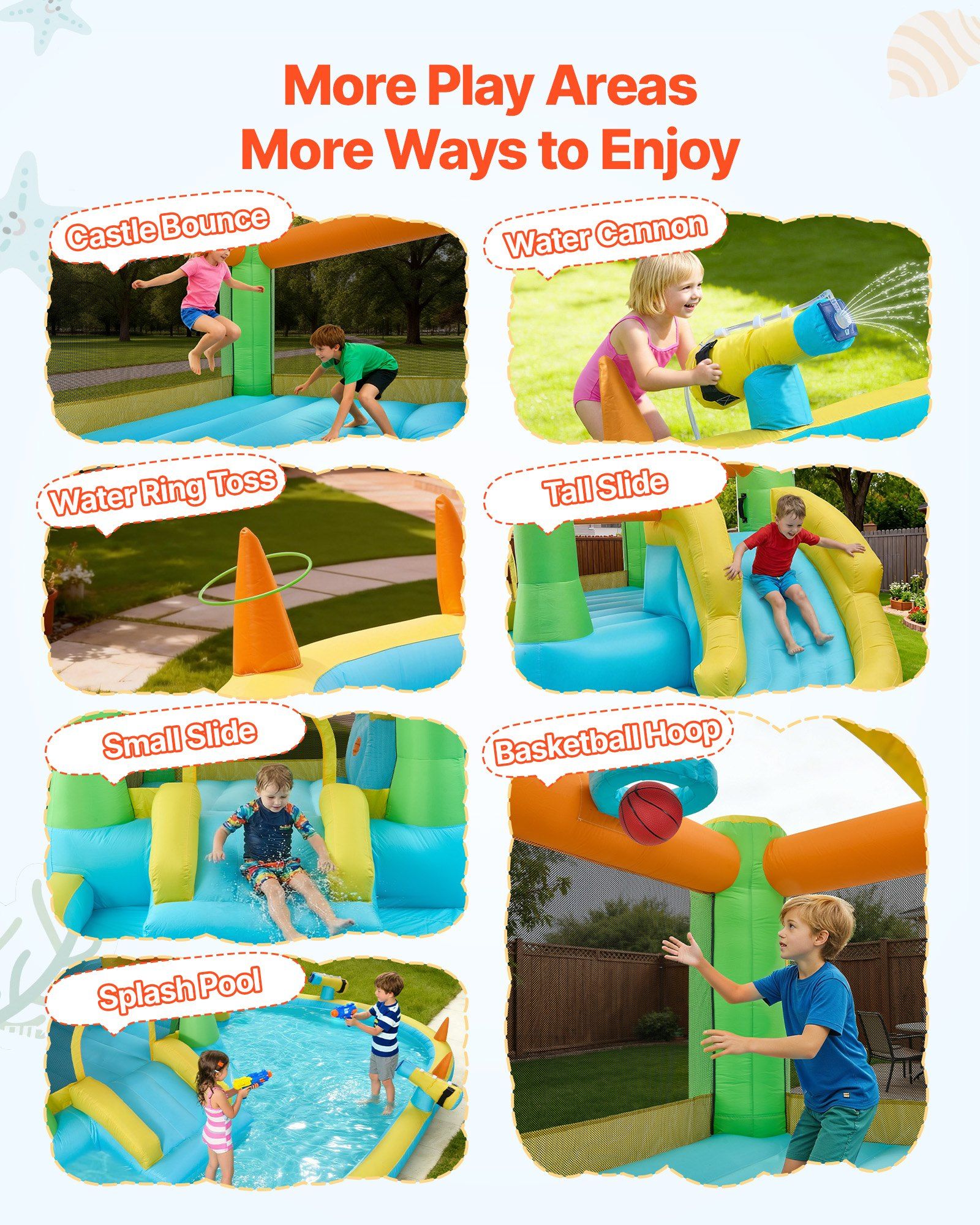 Inflatable Bounce House, 3.82 x 3.98 x 1.97 m Inflatable Bounce House Water Slide, Bouncer Castle with Castle Bounces, Basketball Hoop, Splash Pool & Water Ring Toss, for 3 to 4 Kids Ages 3 to 8 - Image 3