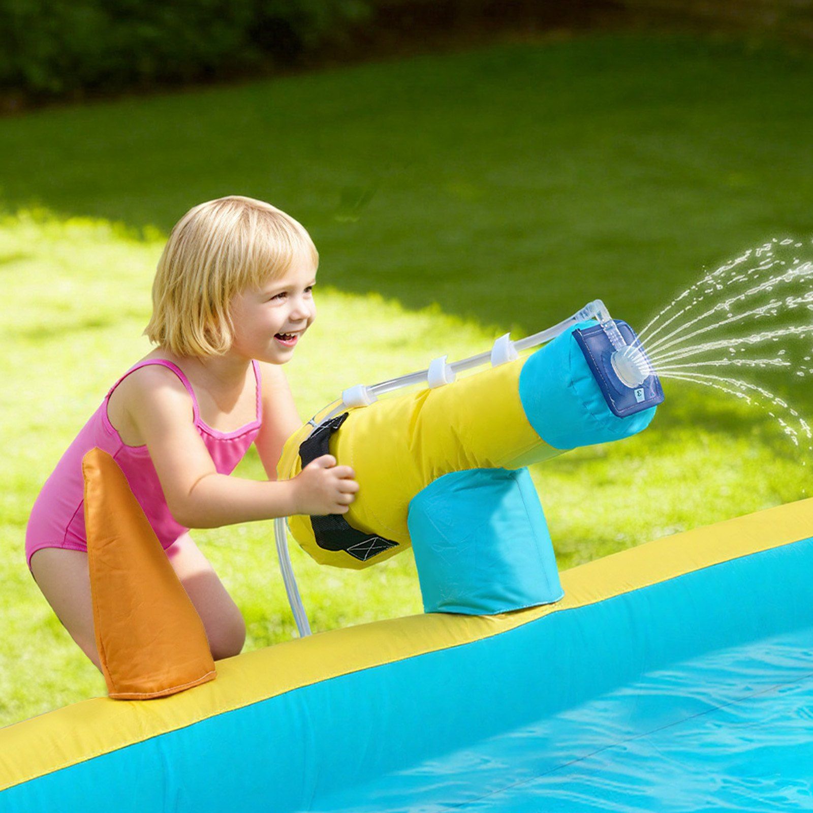 Inflatable Bounce House, 3.82 x 3.98 x 1.97 m Inflatable Bounce House Water Slide, Bouncer Castle with Castle Bounces, Basketball Hoop, Splash Pool & Water Ring Toss, for 3 to 4 Kids Ages 3 to 8 - Image 8