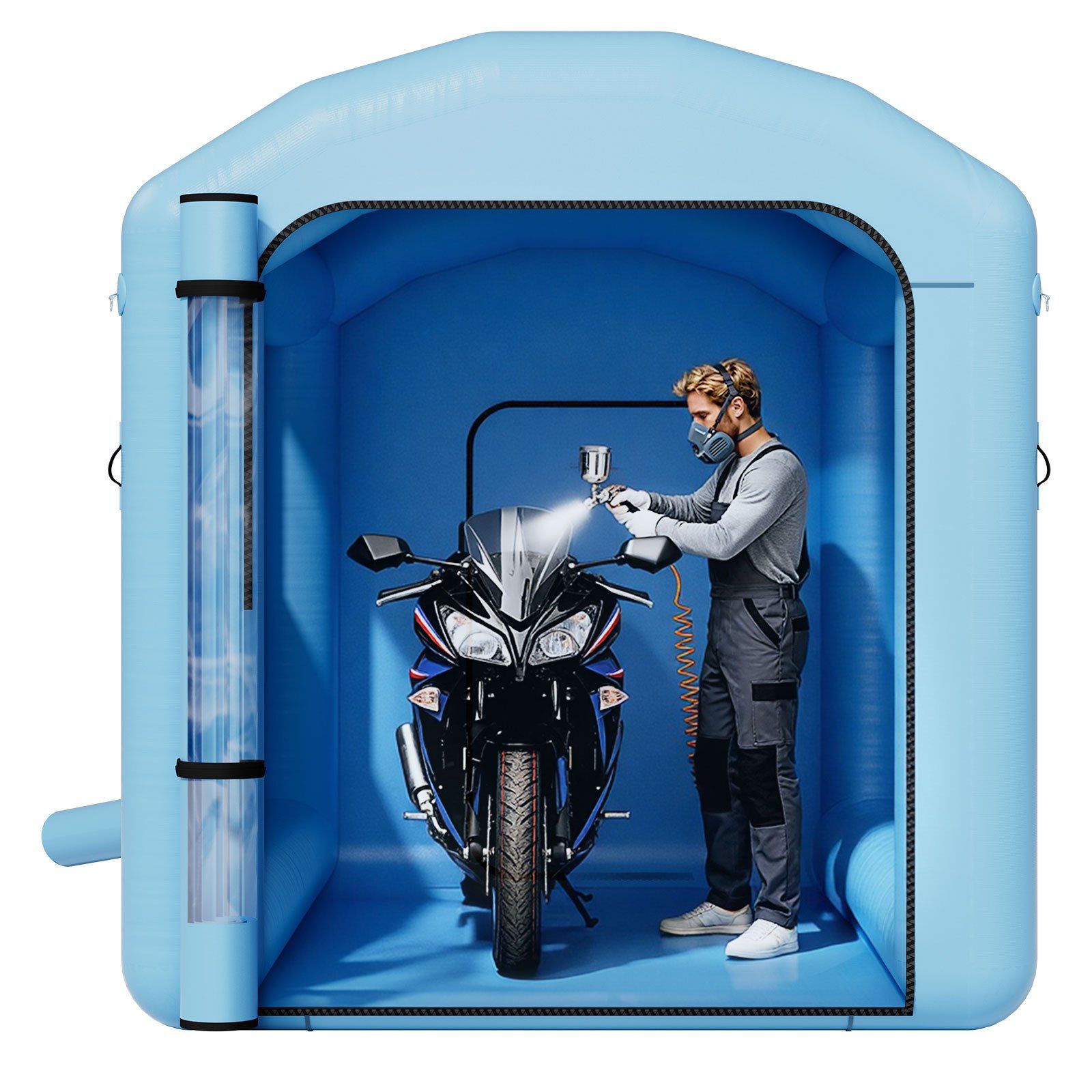 Inflatable Paint Booth, 3 x 2.5 x 2.5 m, Inflatable Spray Booth with 550W Powerful Blower and Air Filter System, Round Roof with Light Hook, for Painting Bicycle, Motorcycle, and Furniture - Image 1