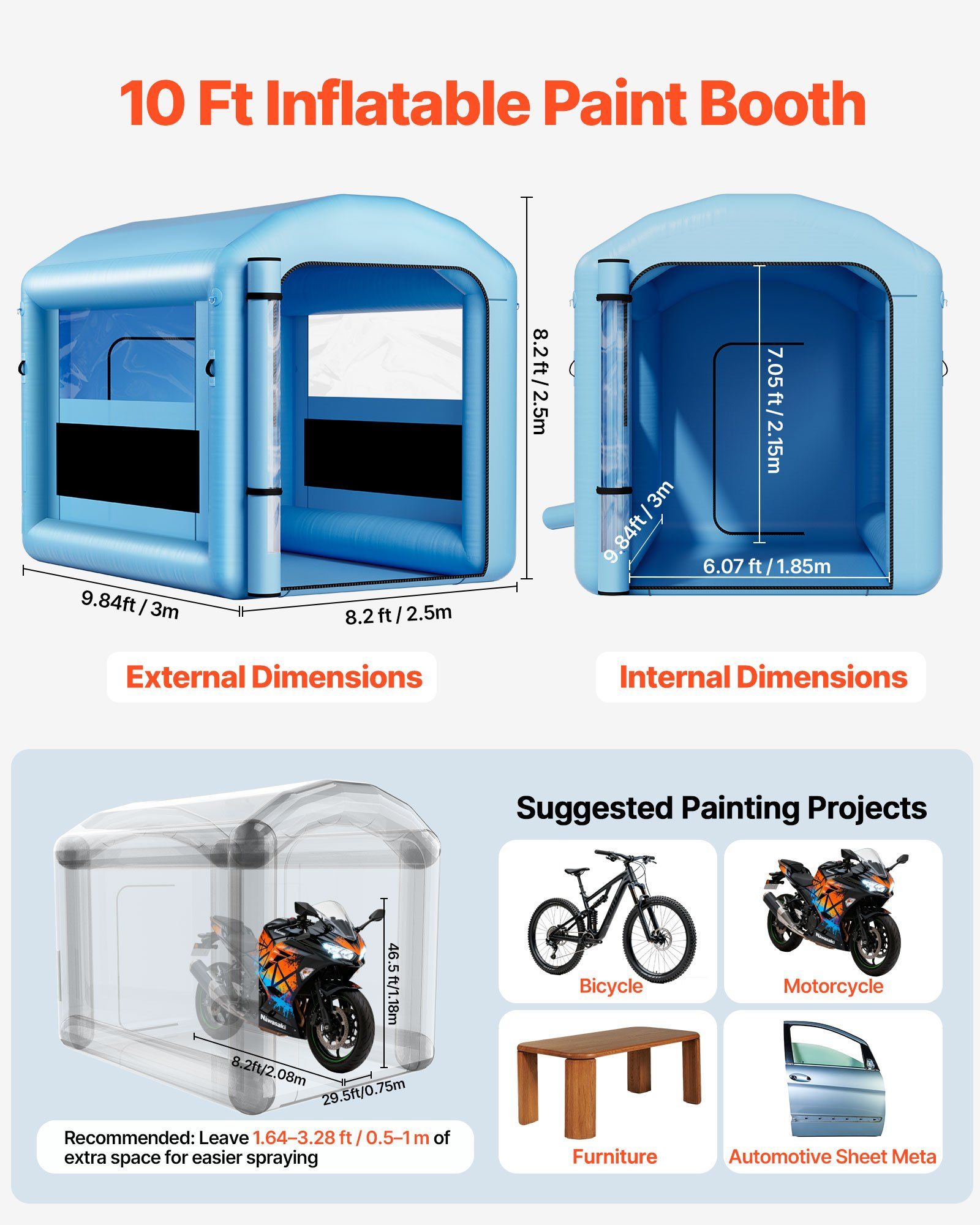 Inflatable Paint Booth, 3 x 2.5 x 2.5 m, Inflatable Spray Booth with 550W Powerful Blower and Air Filter System, Round Roof with Light Hook, for Painting Bicycle, Motorcycle, and Furniture - Image 2