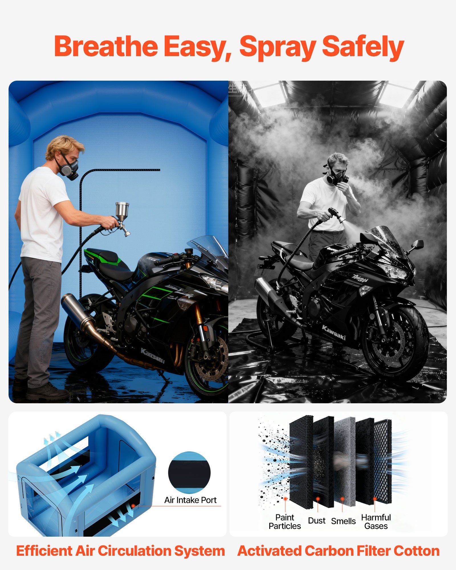 Inflatable Paint Booth, 3 x 2.5 x 2.5 m, Inflatable Spray Booth with 550W Powerful Blower and Air Filter System, Round Roof with Light Hook, for Painting Bicycle, Motorcycle, and Furniture - Image 3