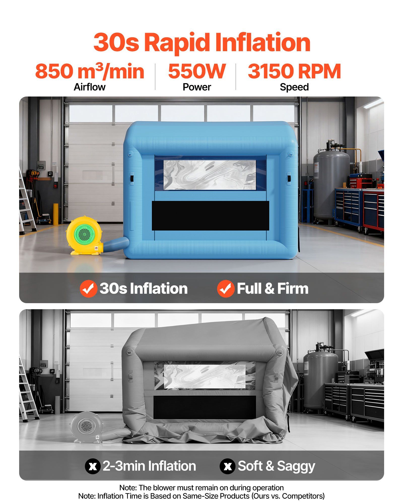 Inflatable Paint Booth, 3 x 2.5 x 2.5 m, Inflatable Spray Booth with 550W Powerful Blower and Air Filter System, Round Roof with Light Hook, for Painting Bicycle, Motorcycle, and Furniture - Image 4