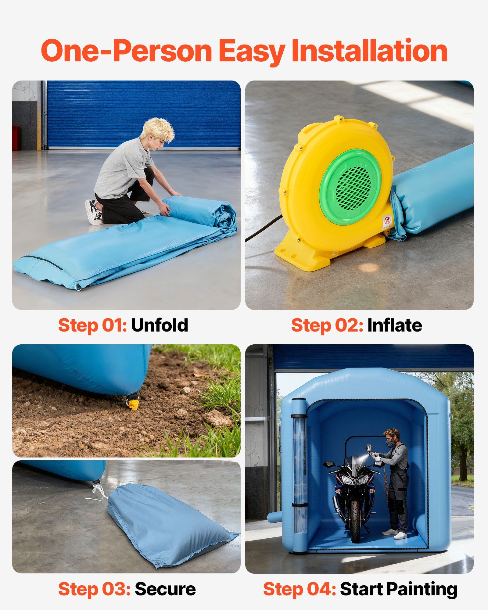 Inflatable Paint Booth, 3 x 2.5 x 2.5 m, Inflatable Spray Booth with 550W Powerful Blower and Air Filter System, Round Roof with Light Hook, for Painting Bicycle, Motorcycle, and Furniture - Image 5