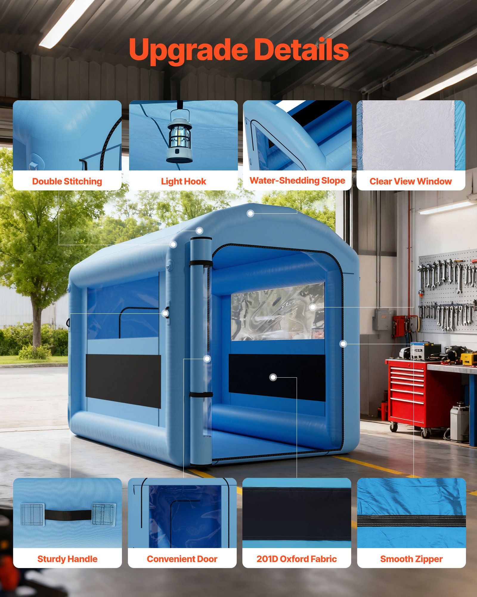 Inflatable Paint Booth, 3 x 2.5 x 2.5 m, Inflatable Spray Booth with 550W Powerful Blower and Air Filter System, Round Roof with Light Hook, for Painting Bicycle, Motorcycle, and Furniture - Image 6