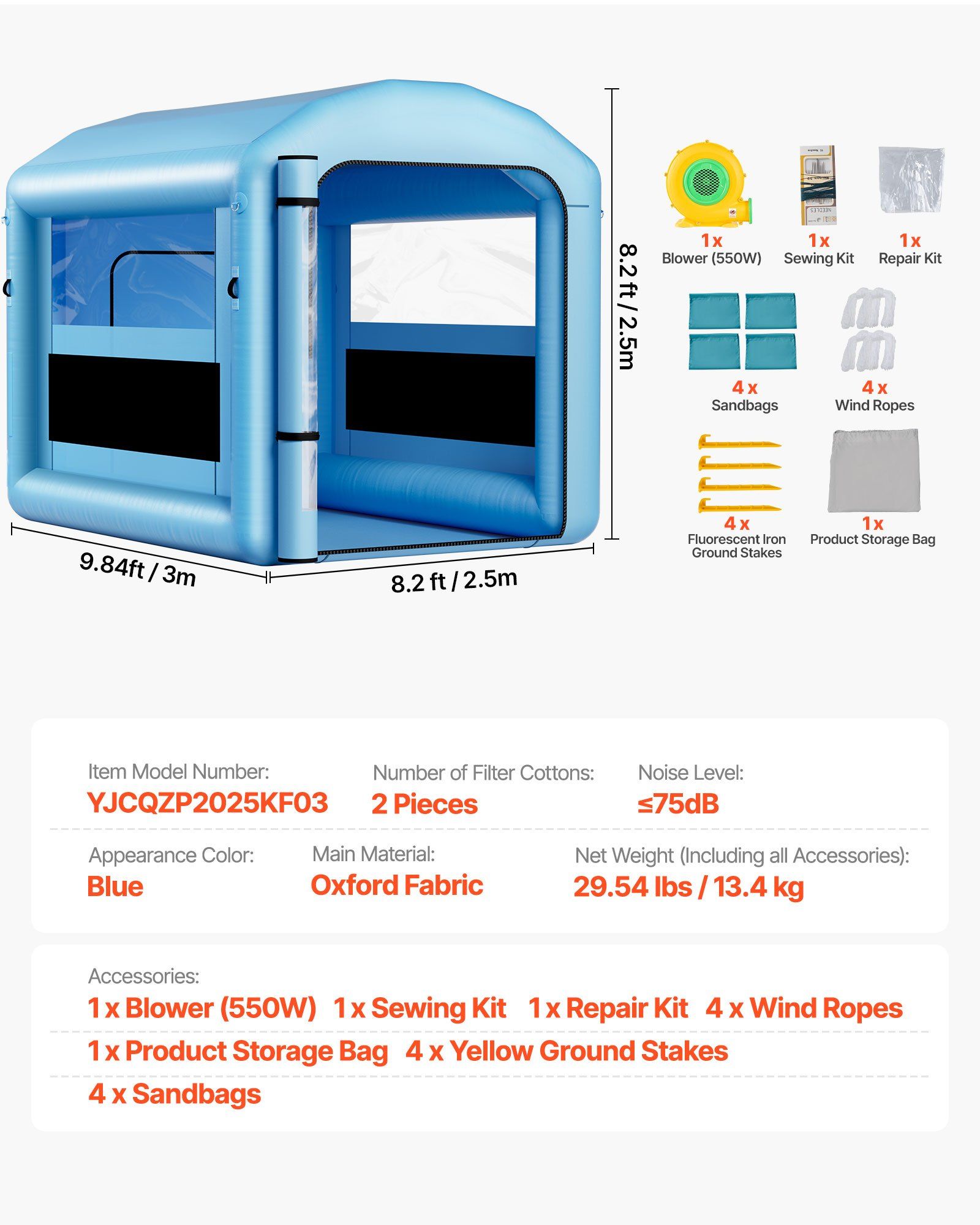 Inflatable Paint Booth, 3 x 2.5 x 2.5 m, Inflatable Spray Booth with 550W Powerful Blower and Air Filter System, Round Roof with Light Hook, for Painting Bicycle, Motorcycle, and Furniture - Image 7