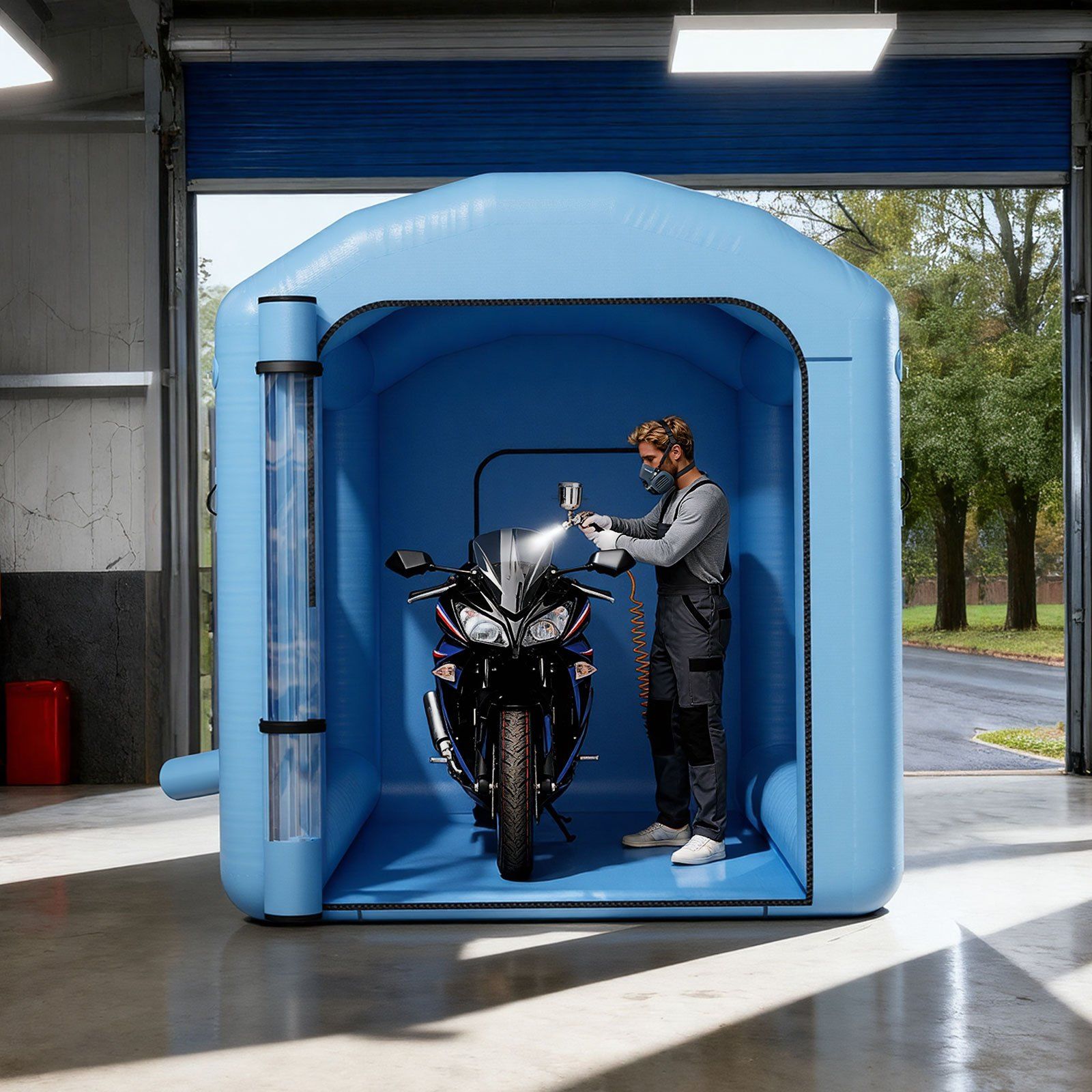 Inflatable Paint Booth, 3 x 2.5 x 2.5 m, Inflatable Spray Booth with 550W Powerful Blower and Air Filter System, Round Roof with Light Hook, for Painting Bicycle, Motorcycle, and Furniture - Image 8