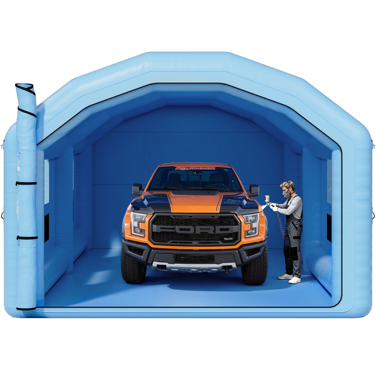 Inflatable Paint Booth, 10 x 6 x 4 m, Inflatable Spray Booth with 950W and 1100W Blowers and Air Filter System, Round Roof, for Painting Car, Truck, Furniture, and Automotive Sheet Metal - Image 1