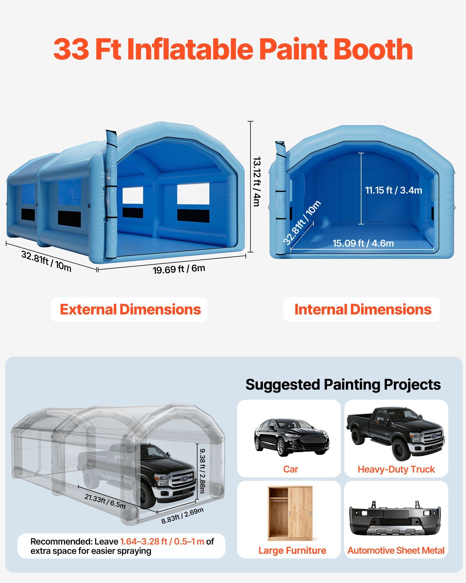 Inflatable Paint Booth, 10 x 6 x 4 m, Inflatable Spray Booth with 950W and 1100W Blowers and Air Filter System, Round Roof, for Painting Car, Truck, Furniture, and Automotive Sheet Metal - Image 2