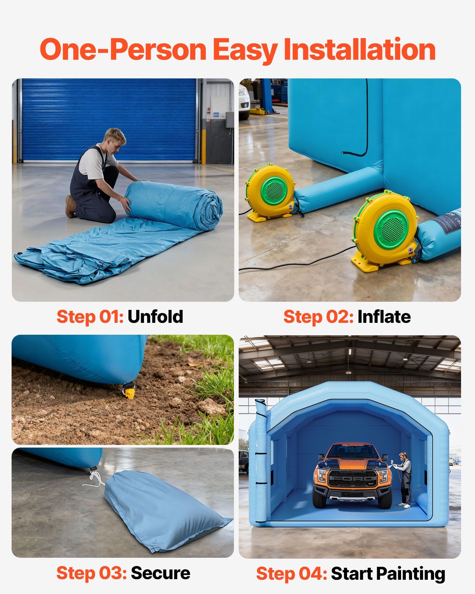 Inflatable Paint Booth, 10 x 6 x 4 m, Inflatable Spray Booth with 950W and 1100W Blowers and Air Filter System, Round Roof, for Painting Car, Truck, Furniture, and Automotive Sheet Metal - Image 5