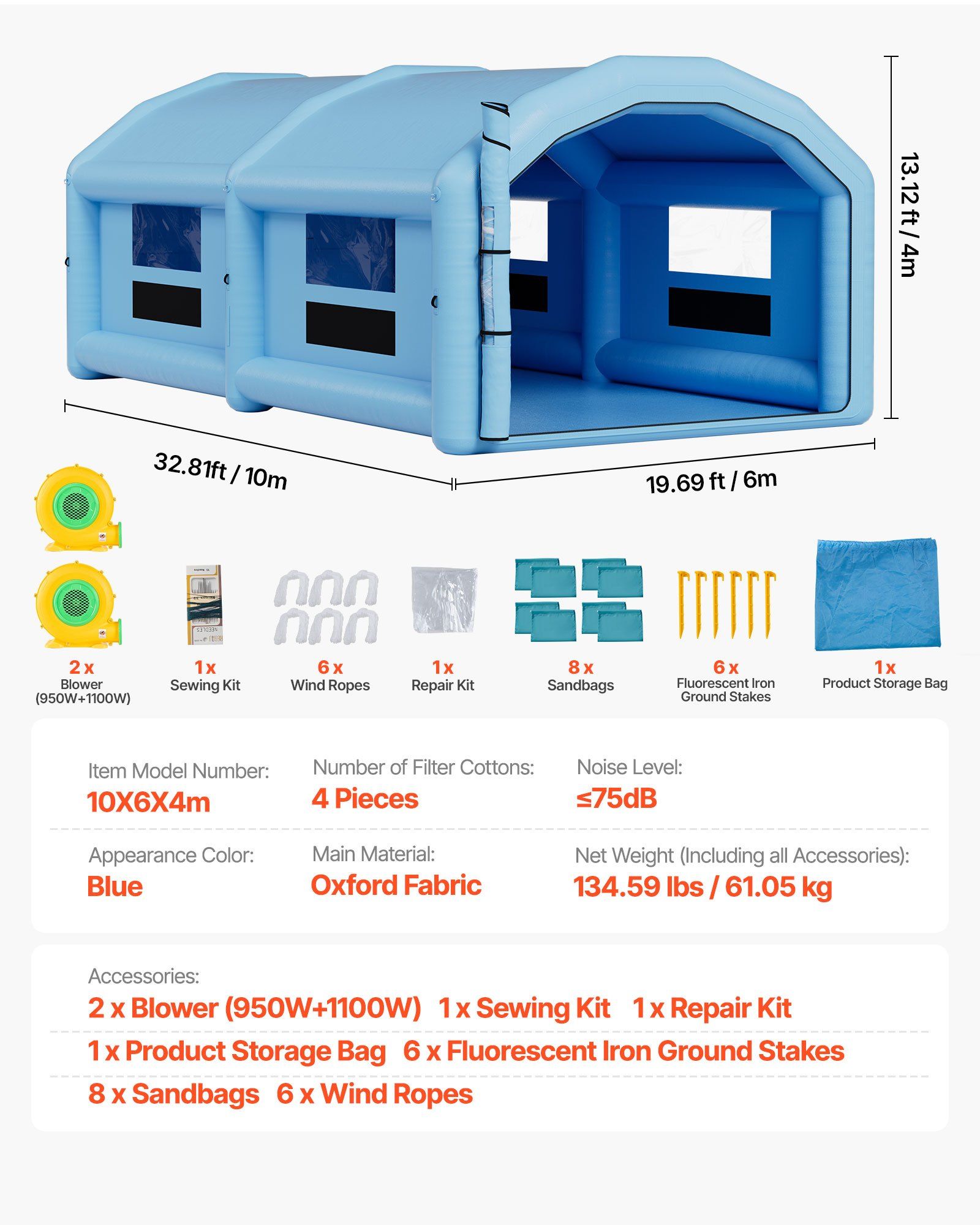 Inflatable Paint Booth, 10 x 6 x 4 m, Inflatable Spray Booth with 950W and 1100W Blowers and Air Filter System, Round Roof, for Painting Car, Truck, Furniture, and Automotive Sheet Metal - Image 7
