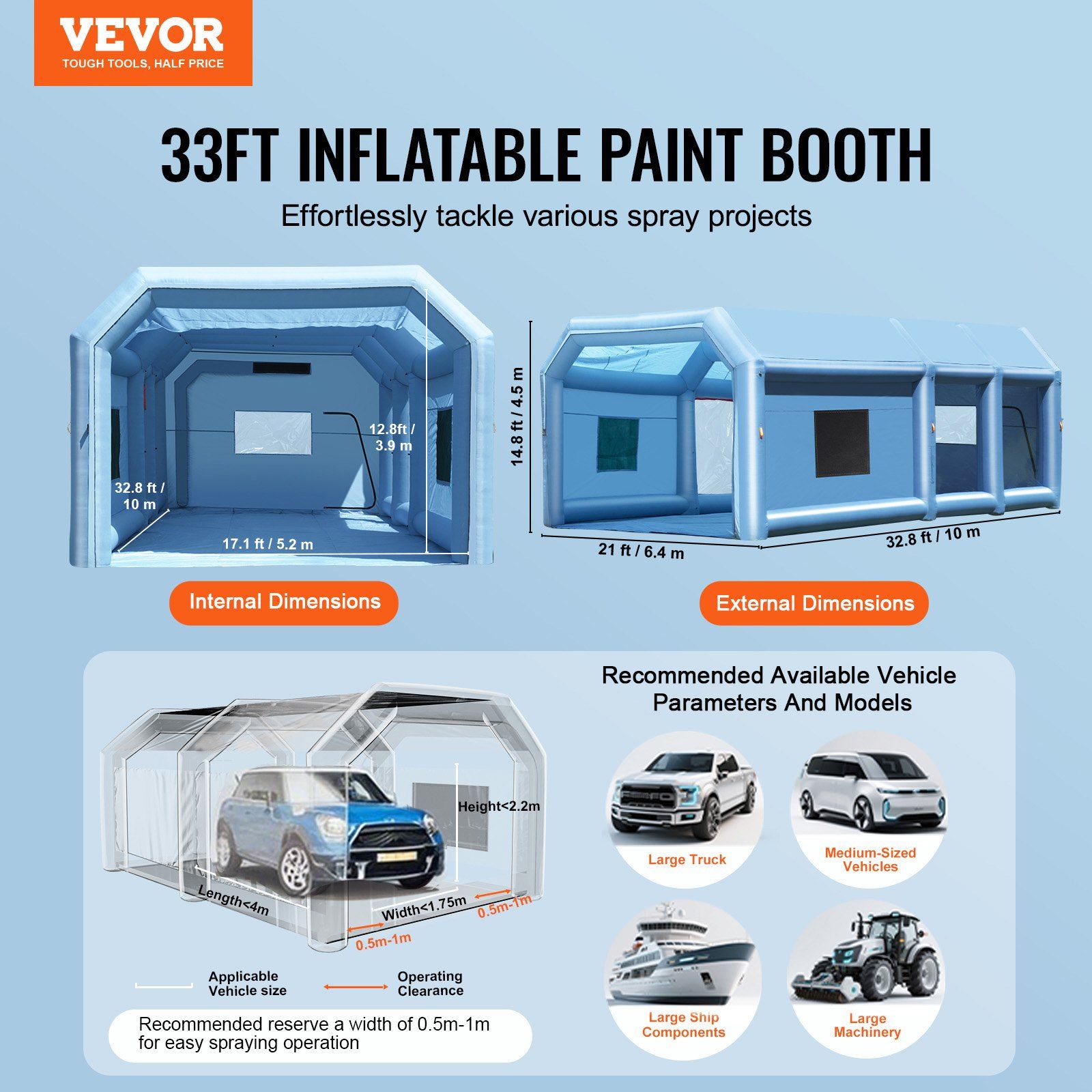 Inflatable Paint Booth, 32.8 x 21 x 14.8 ft Inflatable Spray Booth, with 1100W+750W Powerful Blowers and Air Filter System, Portable Car Paint Booth for Large Truck, Large Van, Large Machinery - Image 2