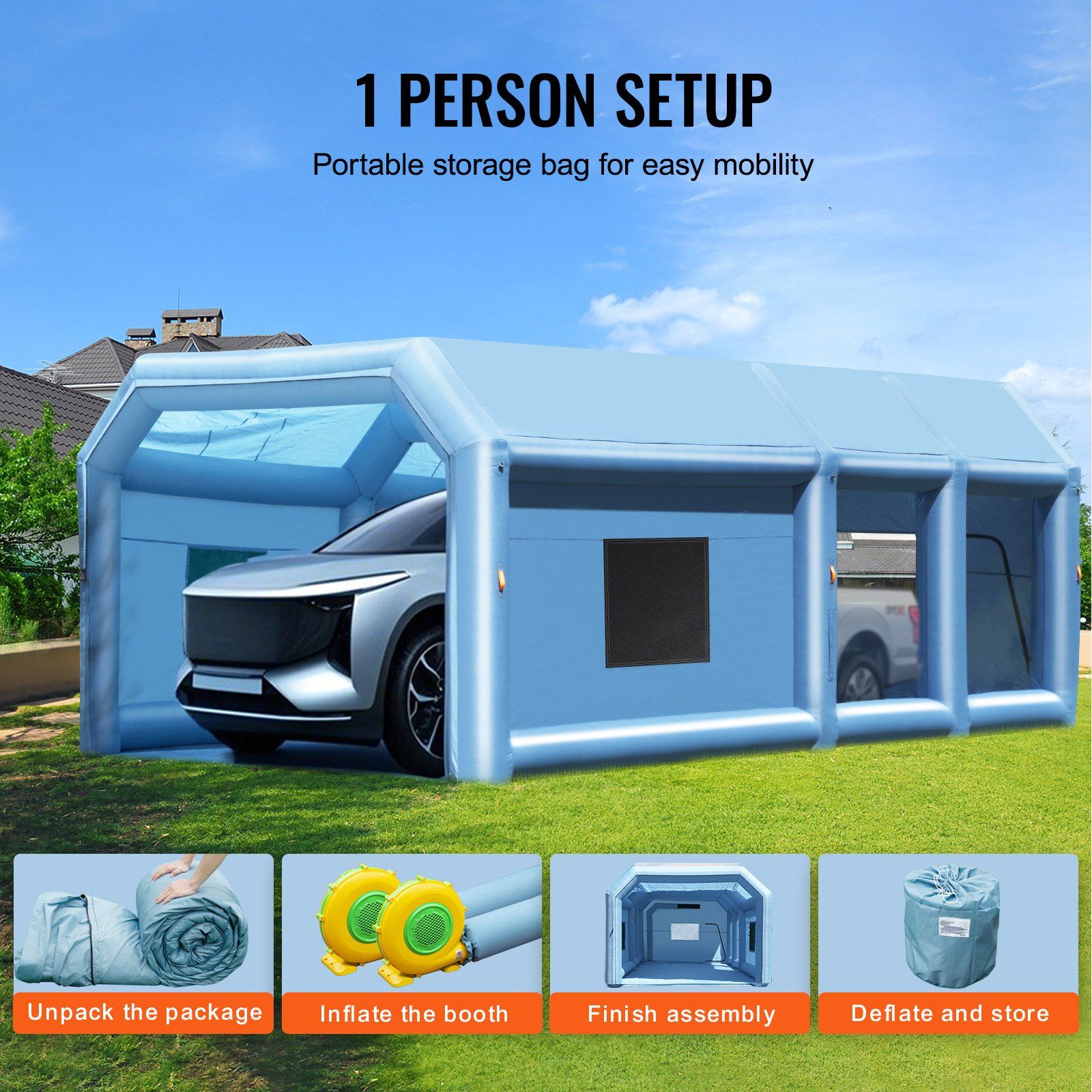 Inflatable Paint Booth, 32.8 x 21 x 14.8 ft Inflatable Spray Booth, with 1100W+750W Powerful Blowers and Air Filter System, Portable Car Paint Booth for Large Truck, Large Van, Large Machinery - Image 6
