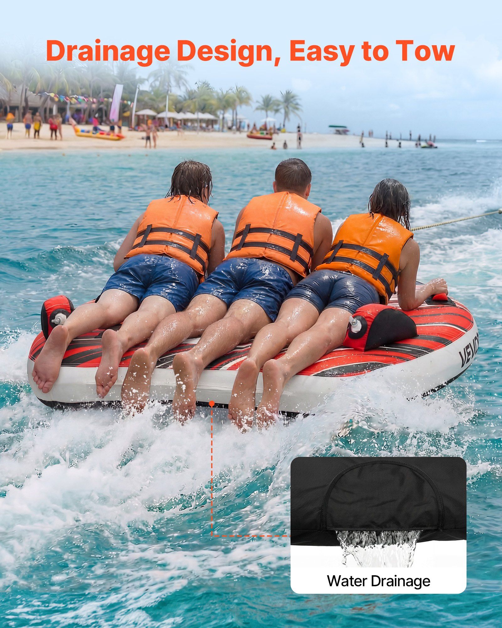 Towable Tube for Boating, 3 Riders Inflatable Boat Tubes and Towables, 231 kg Capacity Water Sport Towable Tube for Boat to Pull - with Fins, Full Nylon Cover, Padded Handles & Safety Valve - Image 6