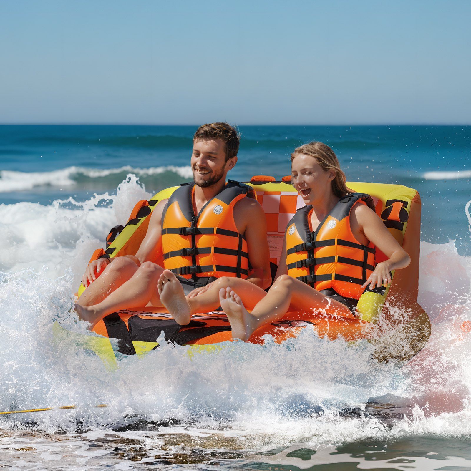 Towable Tube for Boating, 1-2 Riders Inflatable Towable Tubes with Deck Seats and Backrest, 340 lbs Water Sport Tube for Boat to Pull, Full Nylon Cover, EVA Grab Handles and Speed Safety Valve - Image 8