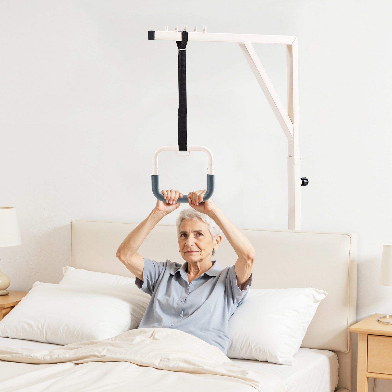 Trapeze Bar for Bed Mobility, Height-Adjustable Bed Trapeze with 2 Casters, 350LBS Weight Capacity Heavy Duty Pull Up Assist Bar with Floor Stand for Elderly, Disabled, Bedridden Patients - Image 8