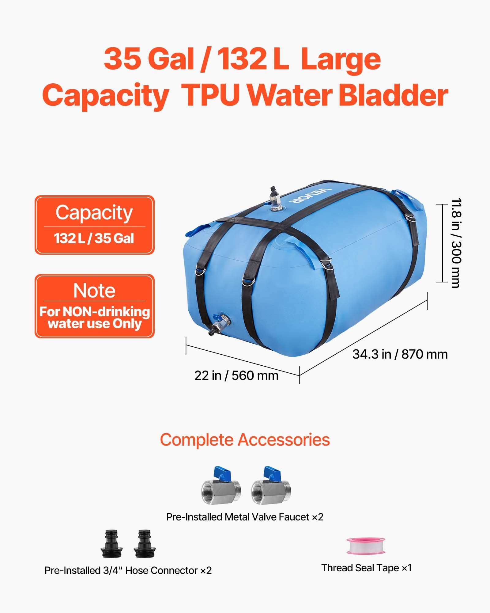 Water Storage Bladder, 132L Large Capacity TPU Soft Water Bag, Portable & Collapsible Water Storage Containers, Leakproof & Wear-Resistant RV Waters Tank for Camping Irrigation Outdoor Use - Image 2