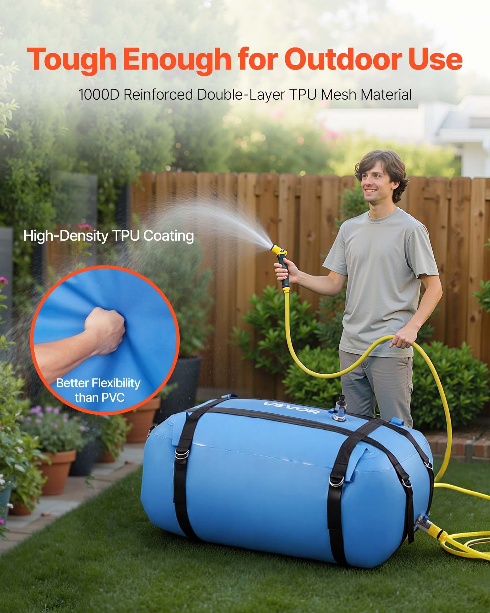 Water Storage Bladder, 132L Large Capacity TPU Soft Water Bag, Portable & Collapsible Water Storage Containers, Leakproof & Wear-Resistant RV Waters Tank for Camping Irrigation Outdoor Use - Image 3