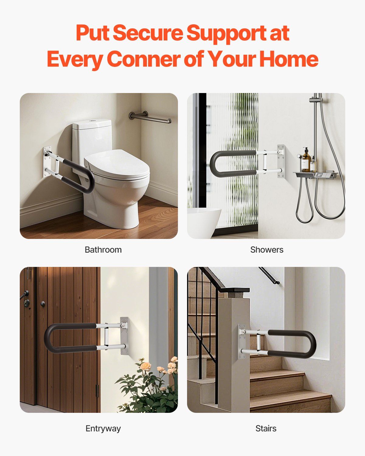Toilet Safety Rail, 60.5 cm U-Shaped Handicap Grab Bar, Foldable Senior Safety Pole, Flip Up Toilet Grab Bars with Anti-Slip Support Handle, 136 kg Load Capacity for Elderly, Disabled, Pregnant - Image 5