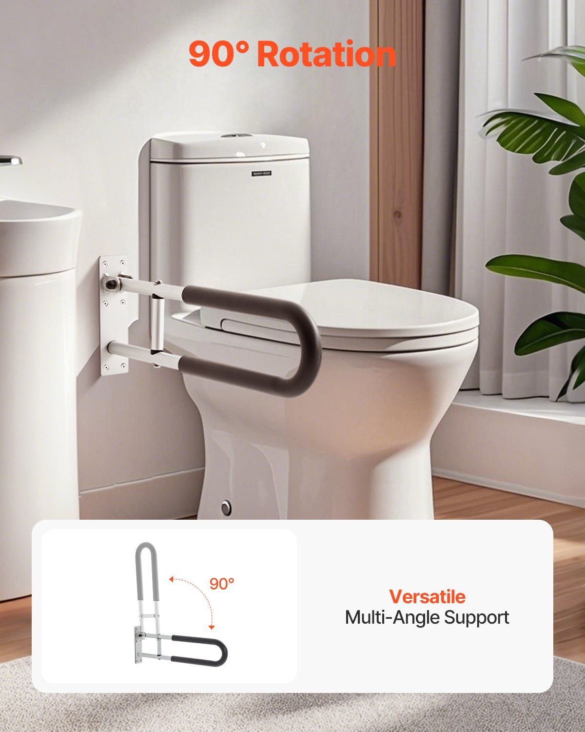 Toilet Safety Rail, 60.5 cm U-Shaped Handicap Grab Bar, Foldable Senior Safety Pole, Flip Up Toilet Grab Bars with Anti-Slip Support Handle, 136 kg Load Capacity for Elderly, Disabled, Pregnant - Image 6