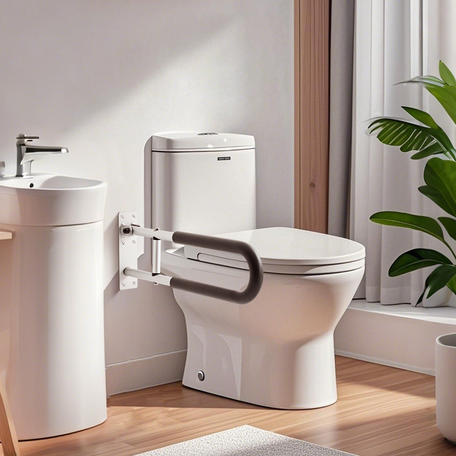 Toilet Safety Rail, 60.5 cm U-Shaped Handicap Grab Bar, Foldable Senior Safety Pole, Flip Up Toilet Grab Bars with Anti-Slip Support Handle, 136 kg Load Capacity for Elderly, Disabled, Pregnant - Image 8