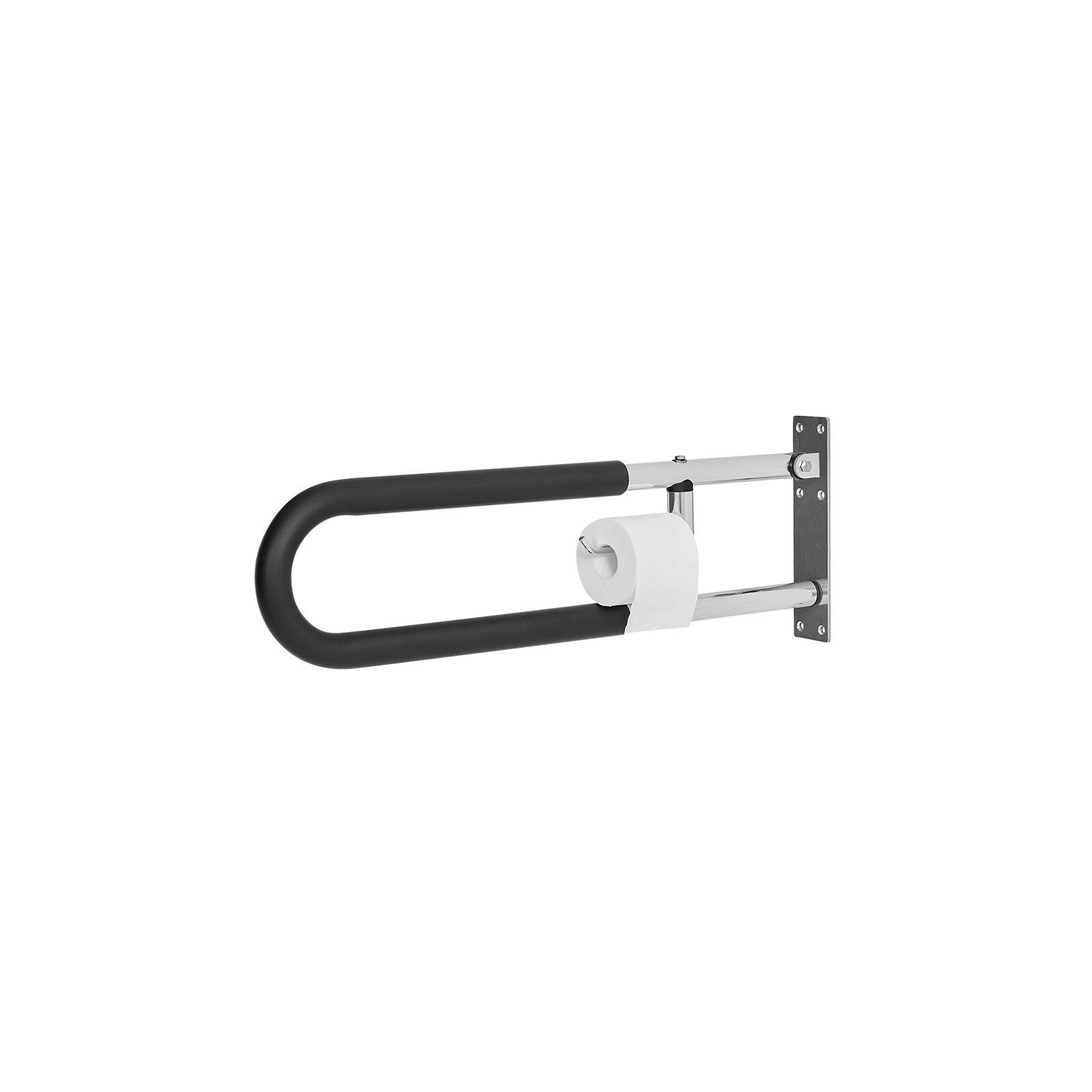 Toilet Safety Rail, 76.5 cm U-Shaped Handicap Grab Bar, Foldable Senior Safety Pole, Flip Up Toilet Grab Bars with Anti-Slip Handle, 136 kg Load Capacity Security Handrail with Paper Holder - Image 1