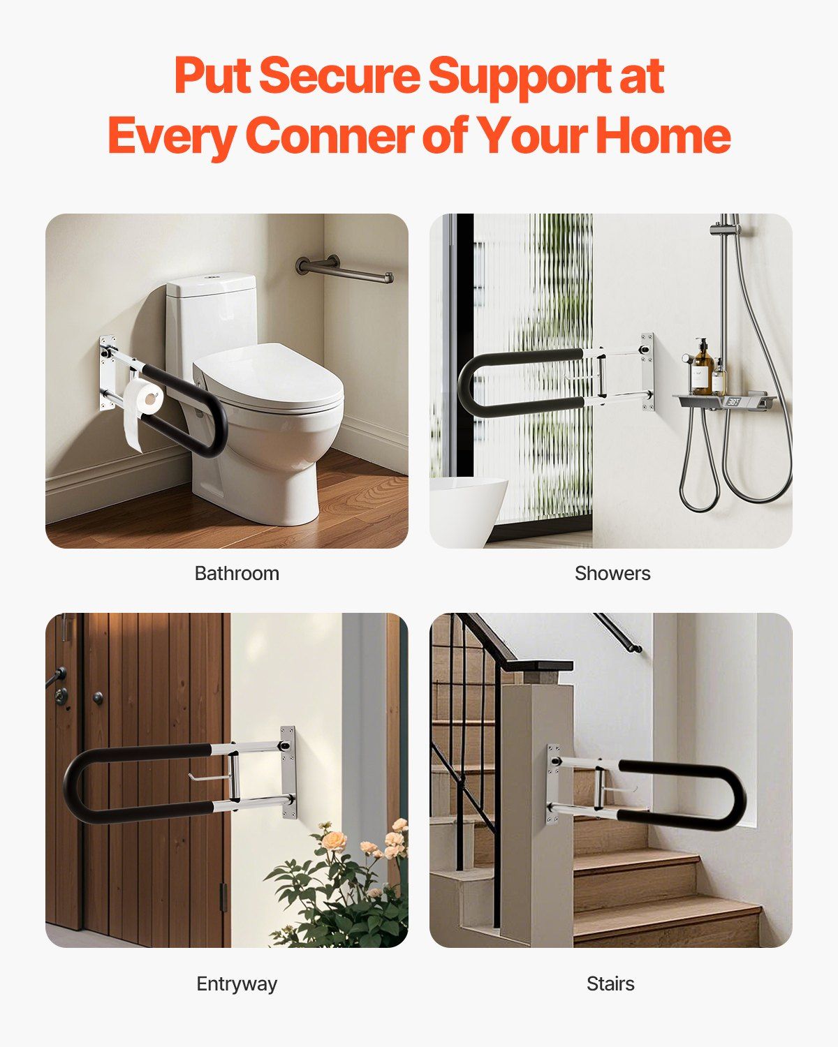 Toilet Safety Rail, 76.5 cm U-Shaped Handicap Grab Bar, Foldable Senior Safety Pole, Flip Up Toilet Grab Bars with Anti-Slip Handle, 136 kg Load Capacity Security Handrail with Paper Holder - Image 5