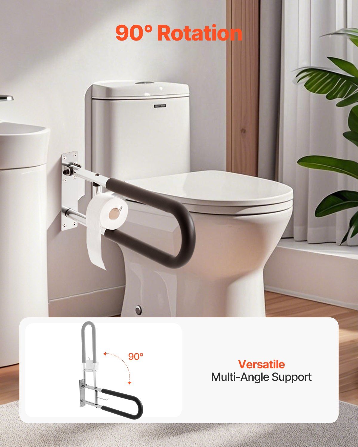 Toilet Safety Rail, 76.5 cm U-Shaped Handicap Grab Bar, Foldable Senior Safety Pole, Flip Up Toilet Grab Bars with Anti-Slip Handle, 136 kg Load Capacity Security Handrail with Paper Holder - Image 6
