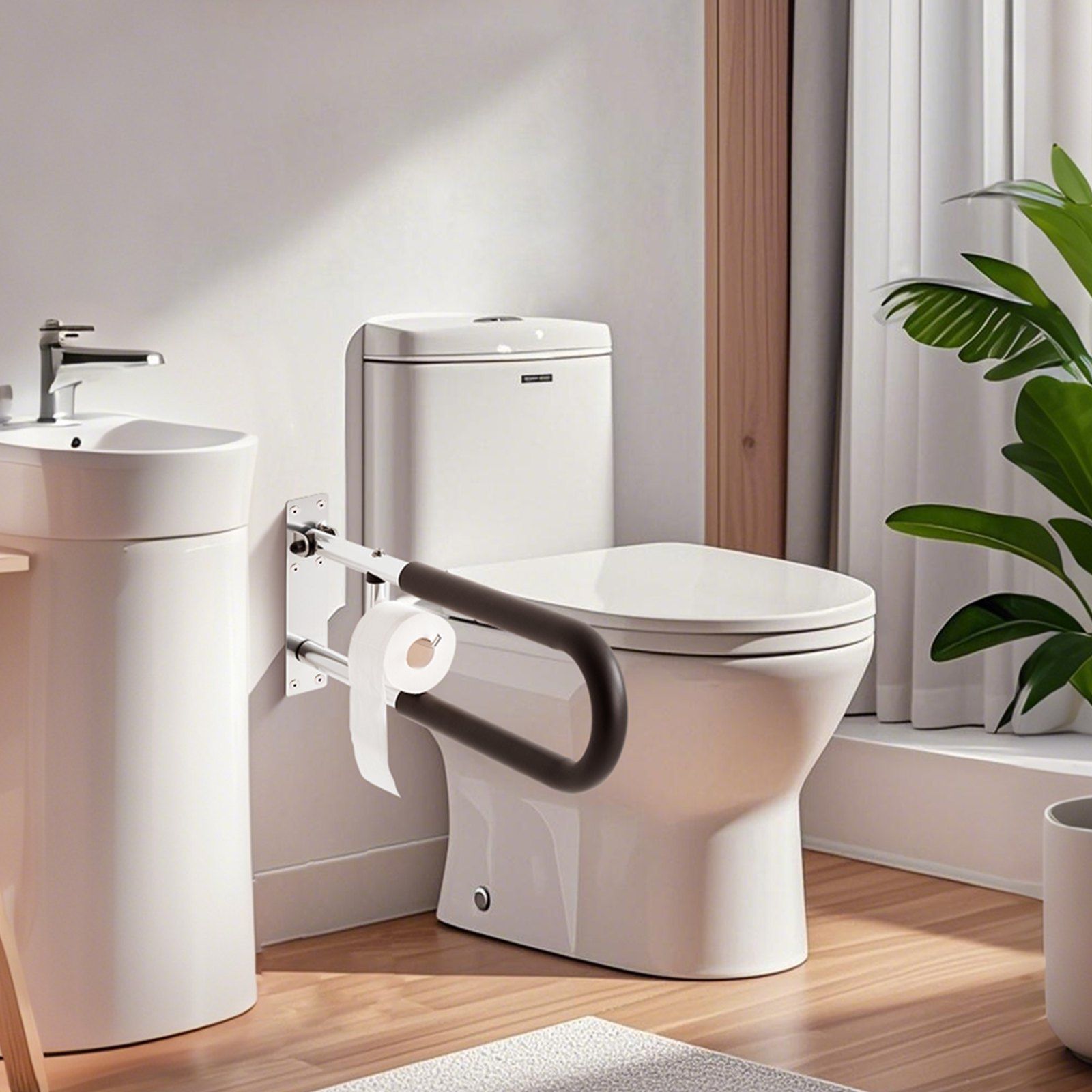 Toilet Safety Rail, 76.5 cm U-Shaped Handicap Grab Bar, Foldable Senior Safety Pole, Flip Up Toilet Grab Bars with Anti-Slip Handle, 136 kg Load Capacity Security Handrail with Paper Holder - Image 8