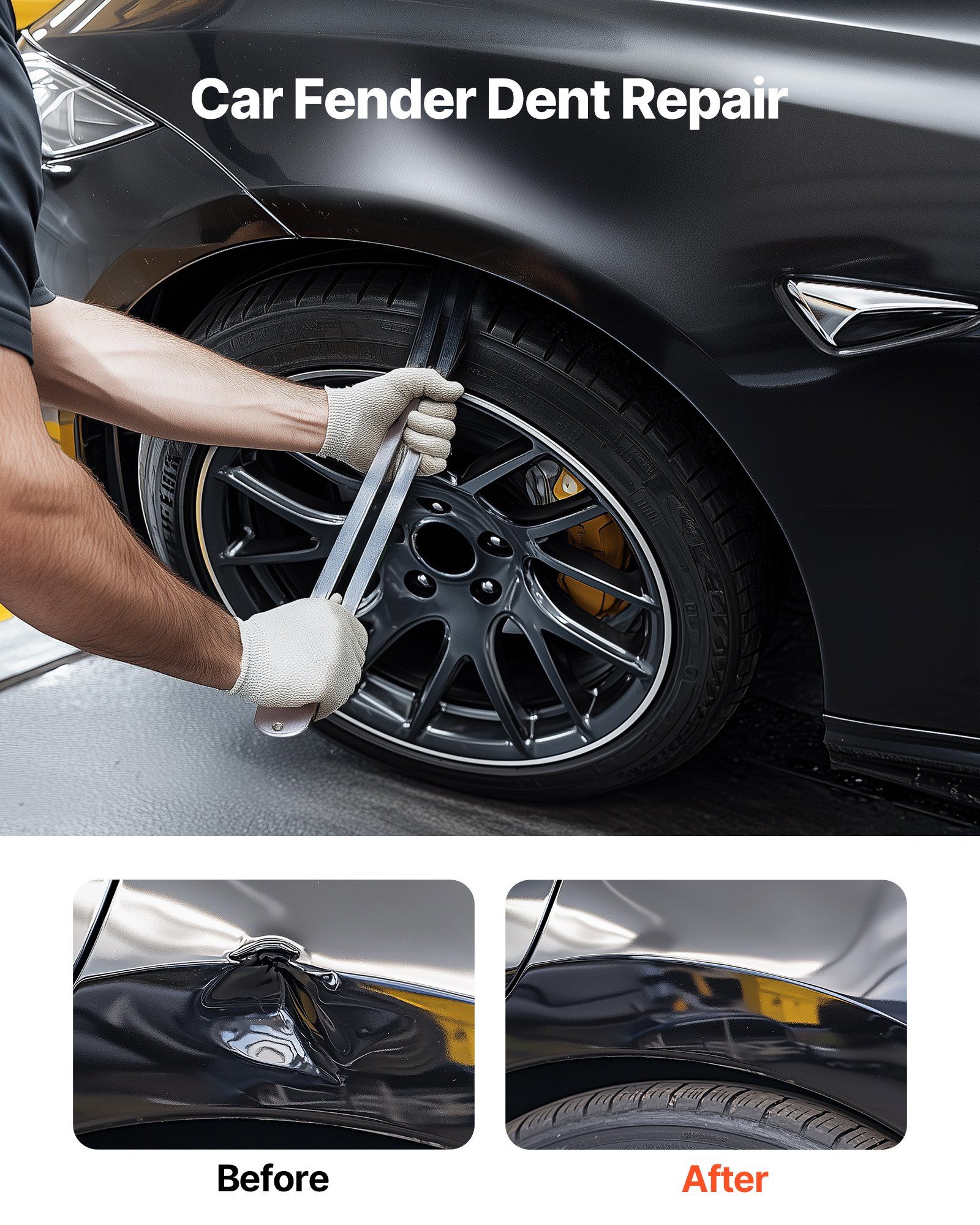 Dent Puller Kit, Paintless Car Dent Removal Tool, Auto Fender Damage Repair Puller Lifter with Curved Rod, Crowbar, Rubber Hammer, Airbag, Detachable & Repair Pens, Replacement Heads Tools Kit - Image 2
