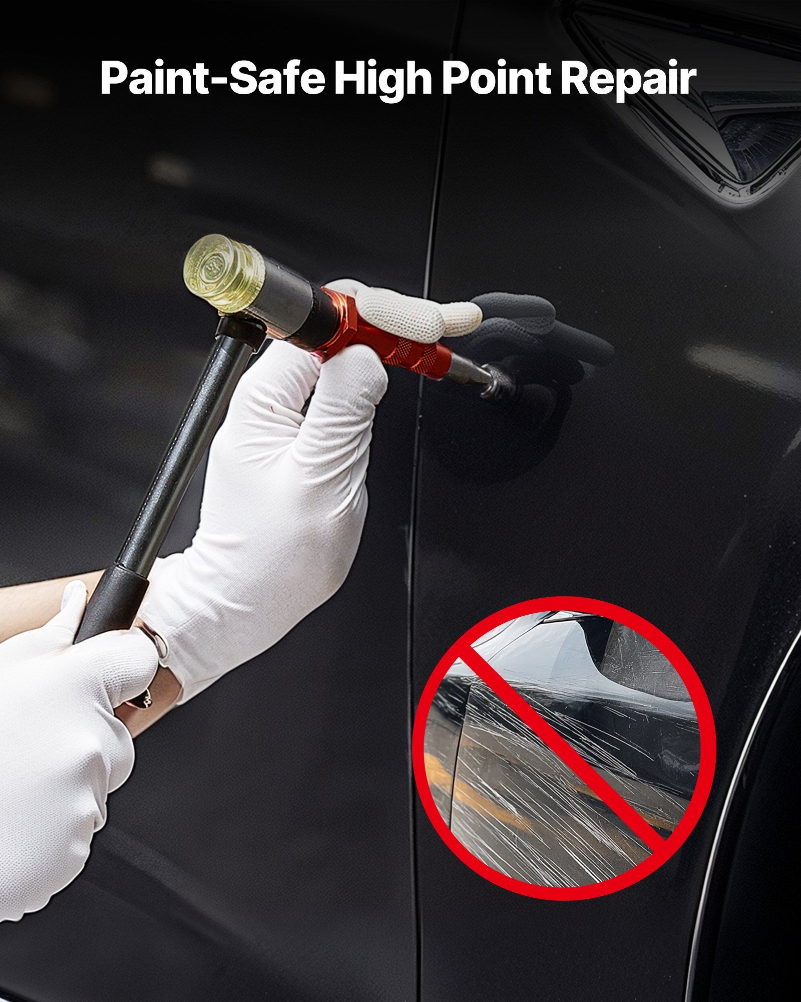Dent Puller Kit, Paintless Car Dent Removal Tool, Auto Fender Damage Repair Puller Lifter with Curved Rod, Crowbar, Rubber Hammer, Airbag, Detachable & Repair Pens, Replacement Heads Tools Kit - Image 4