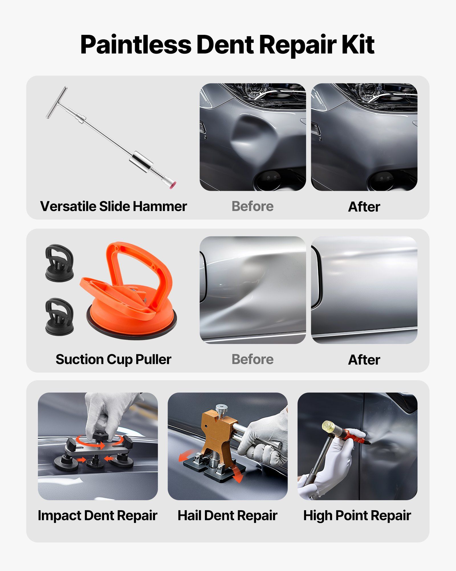 Dent Puller Kit, 100 PCS Paintless Dent Removal Kit with Golden Lifter, Bridge Puller, Slide Hammer T-Bar, Glue Gun, Auto Body Hail Damage Remover Tools for Car Refrigerator Door Ding Repair - Image 2