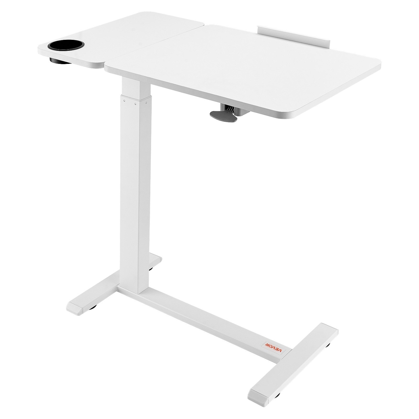 Overbed Table, Mobile Bed Side Table with Flip Desktop and 4 Hidden Wheels, Height & Angle Adjustable Rolling Laptop Desk with Cup Holder, Portable Over Bed Desk for Home, Office, Study, White - Image 1