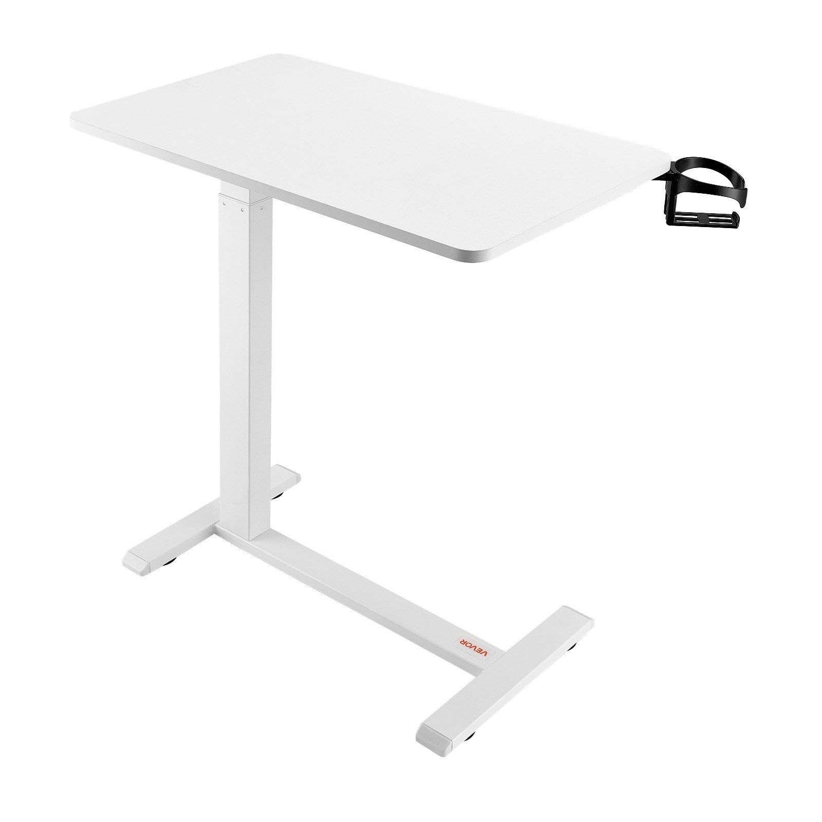 Overbed Table, Mobile Bed Side Table with 4 Hidden Wheels, Height Adjustable Rolling Laptop Desk with Cup Holder, Portable Particleboard Over Bed Desk for Home, Office, Study, White - Image 1