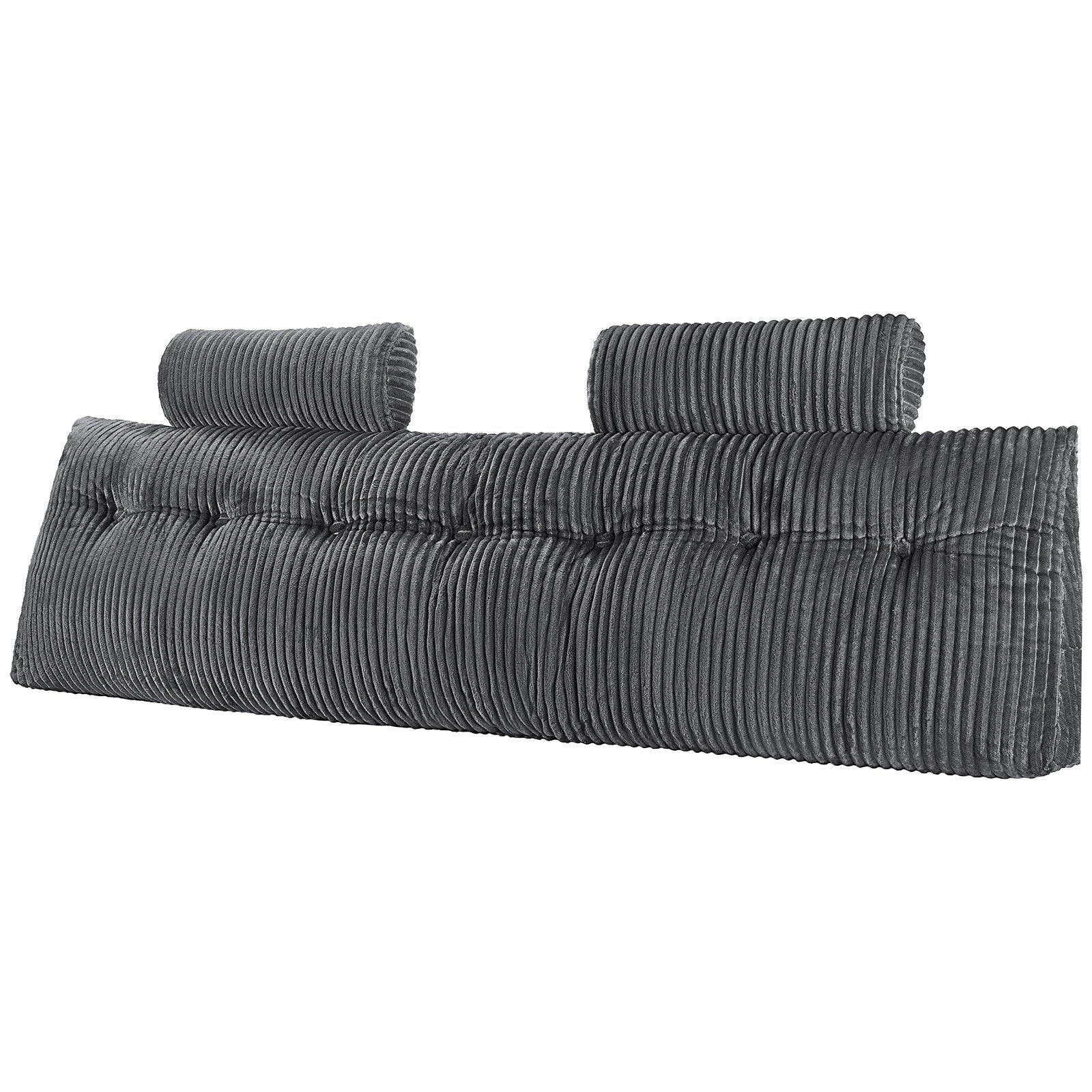 Headboard Pillow, King Size Wedge Headboard Pillow with 2 Side Pockets and 2 Headrests, Bed Wedge Pillow with Washable Flannel Cloth, for Reading, Gaming, Resting, Working in Bed, Grey - Image 1