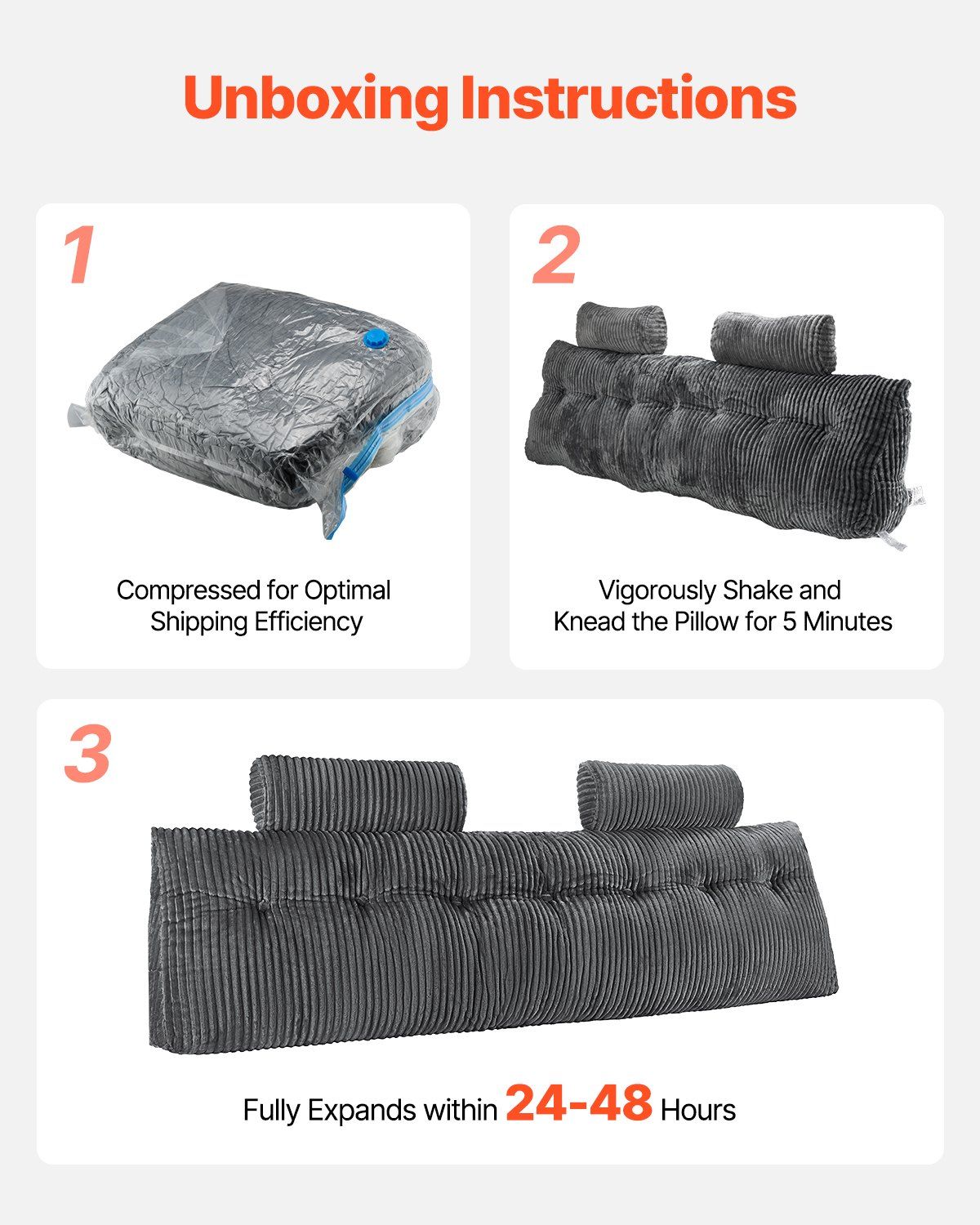 Headboard Pillow, King Size Wedge Headboard Pillow with 2 Side Pockets and 2 Headrests, Bed Wedge Pillow with Washable Flannel Cloth, for Reading, Gaming, Resting, Working in Bed, Grey - Image 2
