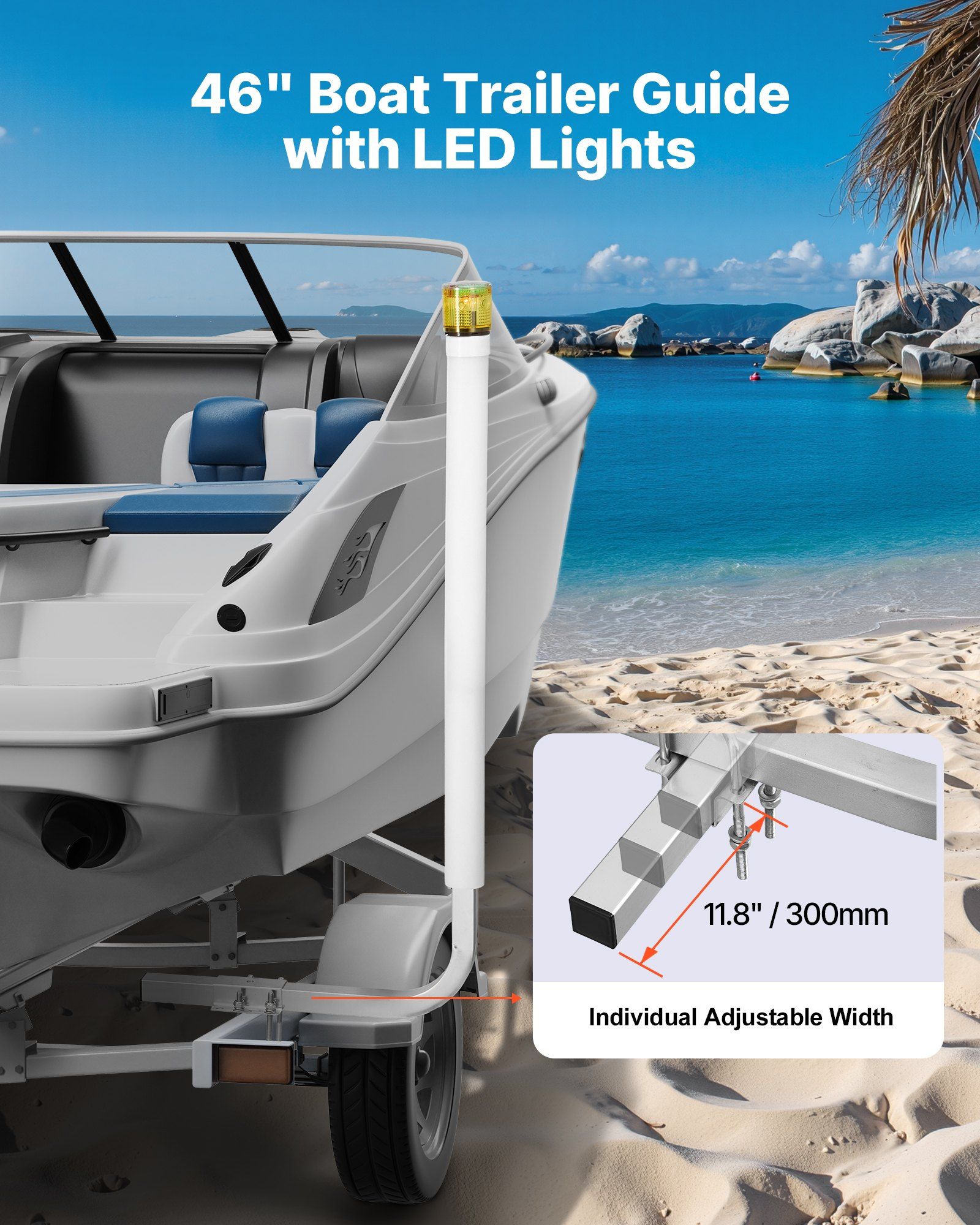 Boat Trailer Guide, 1175mm with LED Light Trailer Guide Poles, 2PCS High-Hardness Steel Guide-Ons, Wide Adjustable Trailers Guides with PVC Pipes, for Ski Boat, Fishing Boat or Sailboat Trailers - Image 2