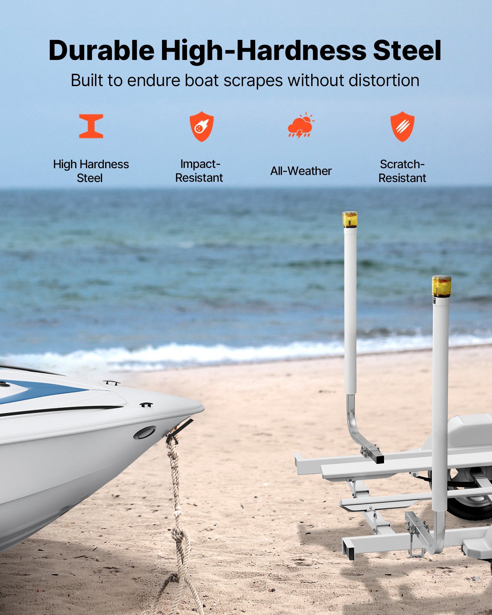 Boat Trailer Guide, 1175mm with LED Light Trailer Guide Poles, 2PCS High-Hardness Steel Guide-Ons, Wide Adjustable Trailers Guides with PVC Pipes, for Ski Boat, Fishing Boat or Sailboat Trailers - Image 5