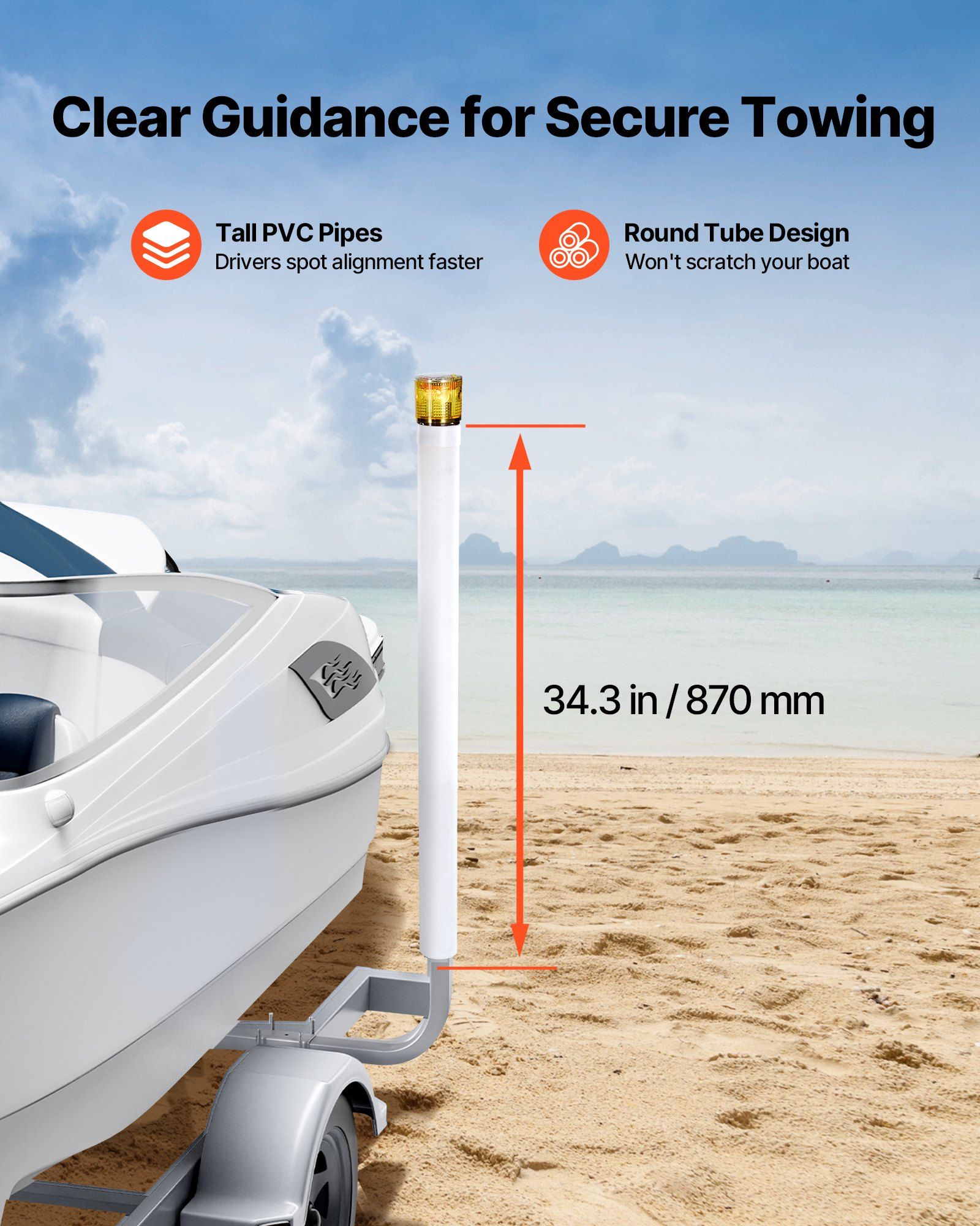 Boat Trailer Guide, 1175mm with LED Light Trailer Guide Poles, 2PCS High-Hardness Steel Guide-Ons, Wide Adjustable Trailers Guides with PVC Pipes, for Ski Boat, Fishing Boat or Sailboat Trailers - Image 6